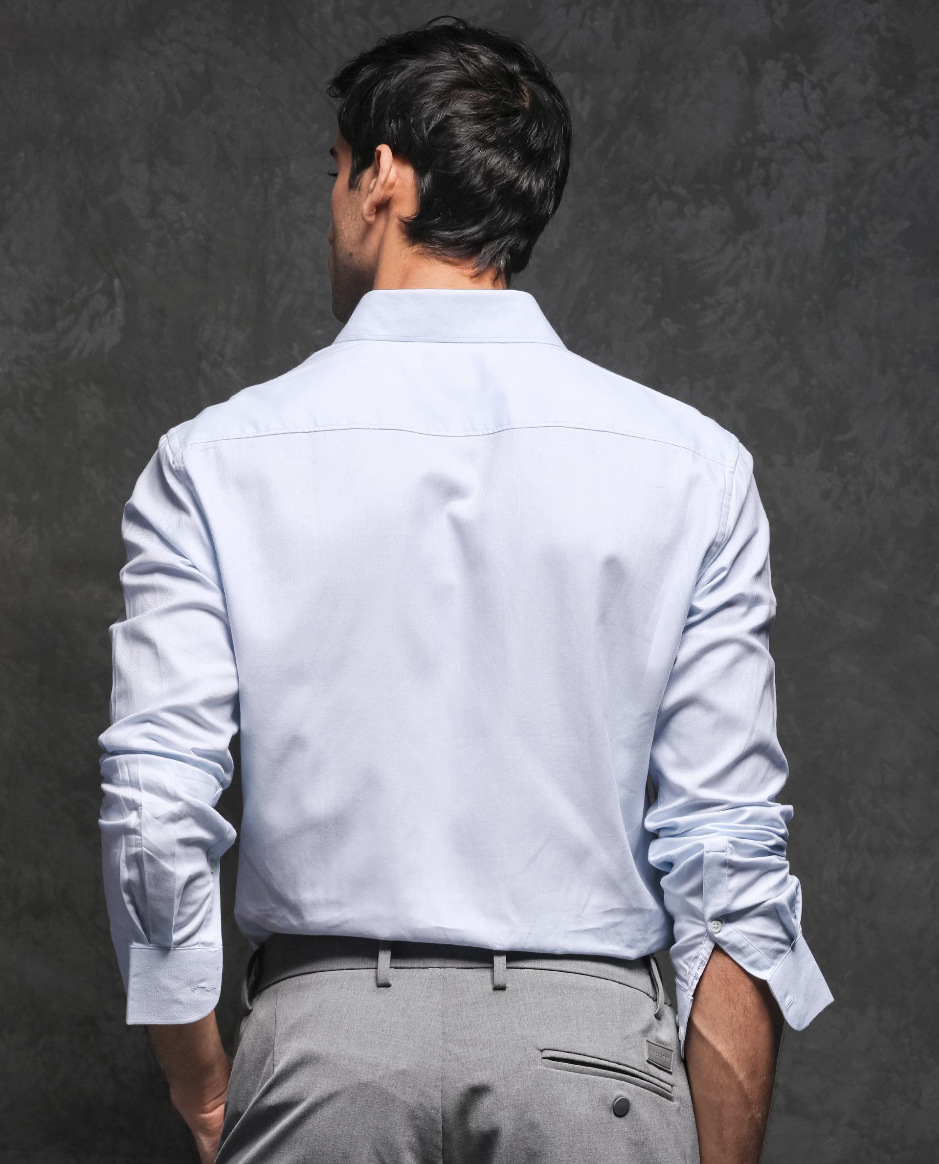 Rare Rabbit Men'S Cavell Pastel Blue Shirt Cotton Fabric Collared Neck Full Sleeves Button Closure Slim Fit