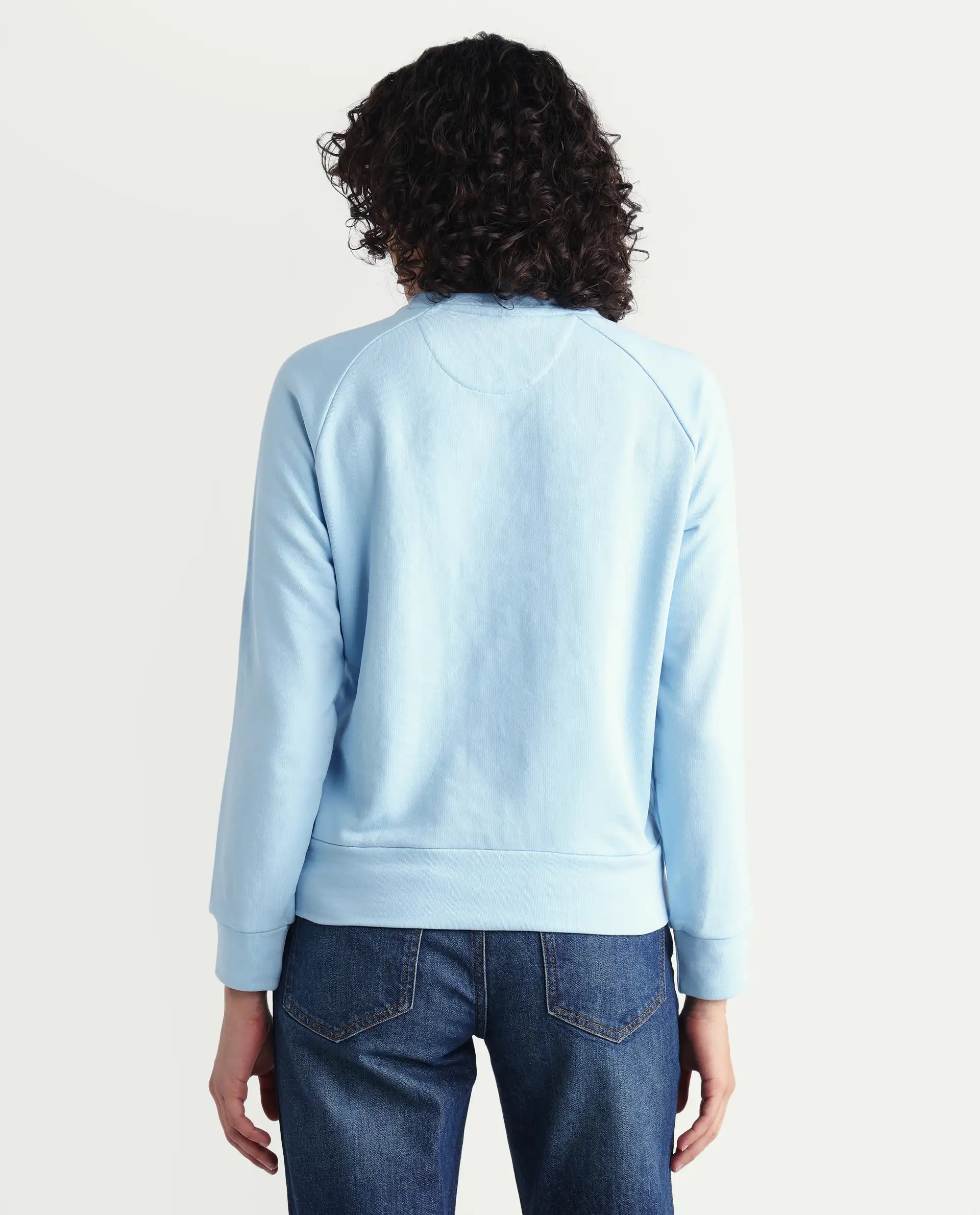 Rareism Women's Medium Weight Terry 290 Gsm Cotton Blend Crew Neck Plain Cuffed Sleeve Relaxed Fit Sweatshirt