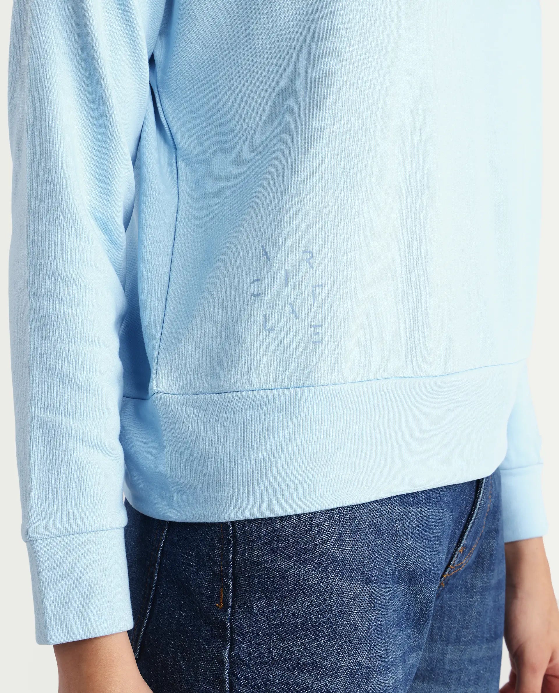 Rareism Women's Medium Weight Terry 290 Gsm Cotton Blend Crew Neck Plain Cuffed Sleeve Relaxed Fit Sweatshirt