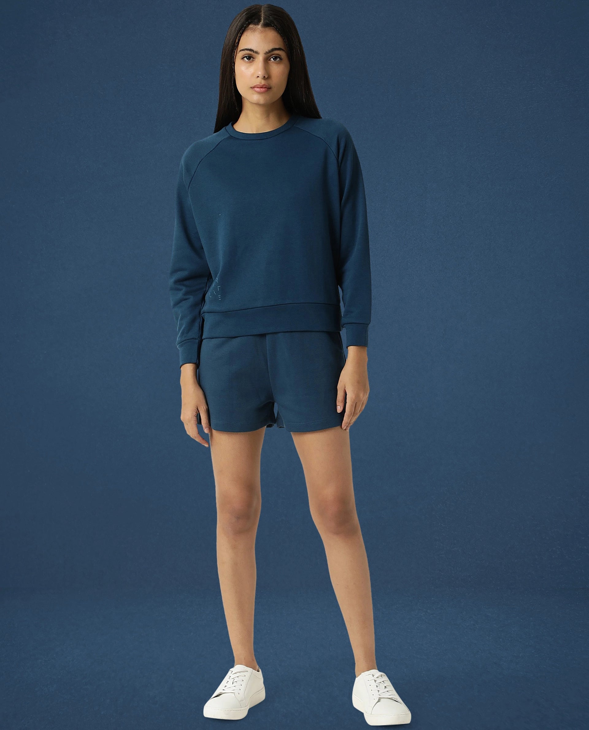 Rareism Women Cax Dusky Green Cotton Blend Fabric Relaxed Fit Full Sleeves Solid Round Neck Sweatshirt