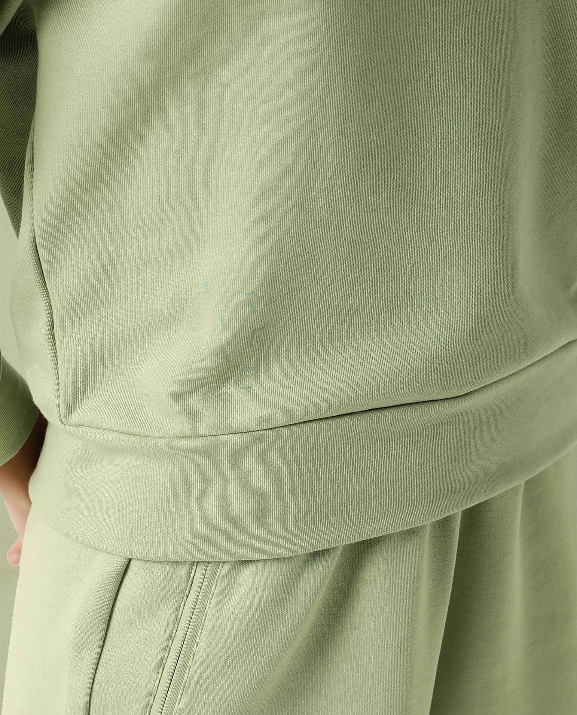 Rareism Women Cax Light Green Cotton Blend Fabric Relaxed Fit Full Sleeves Solid Round Neck Sweatshirt