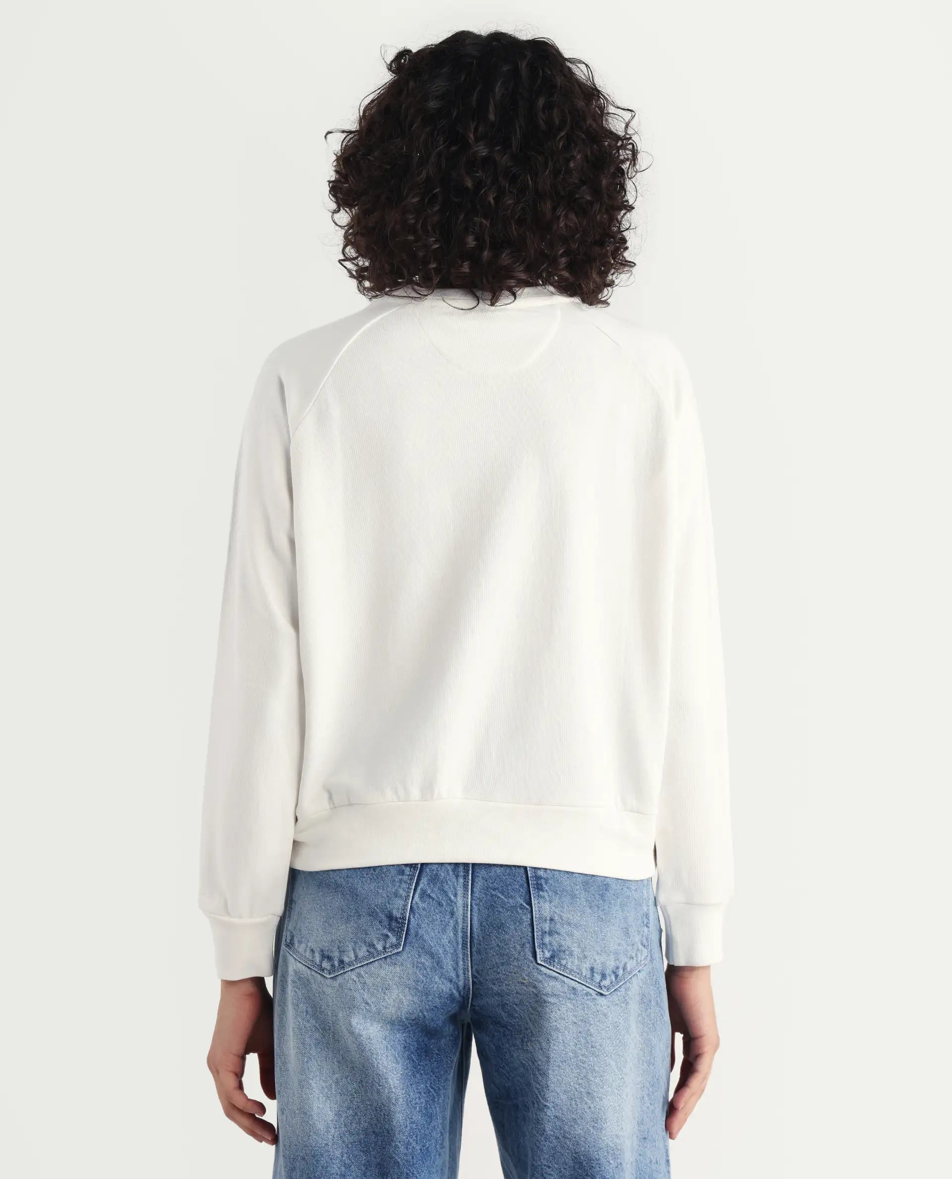 Rareism Women's Medium Weight Terry 290 Gsm Cotton Blend Crew Neck Plain Cuffed Sleeve Relaxed Fit Sweatshirt