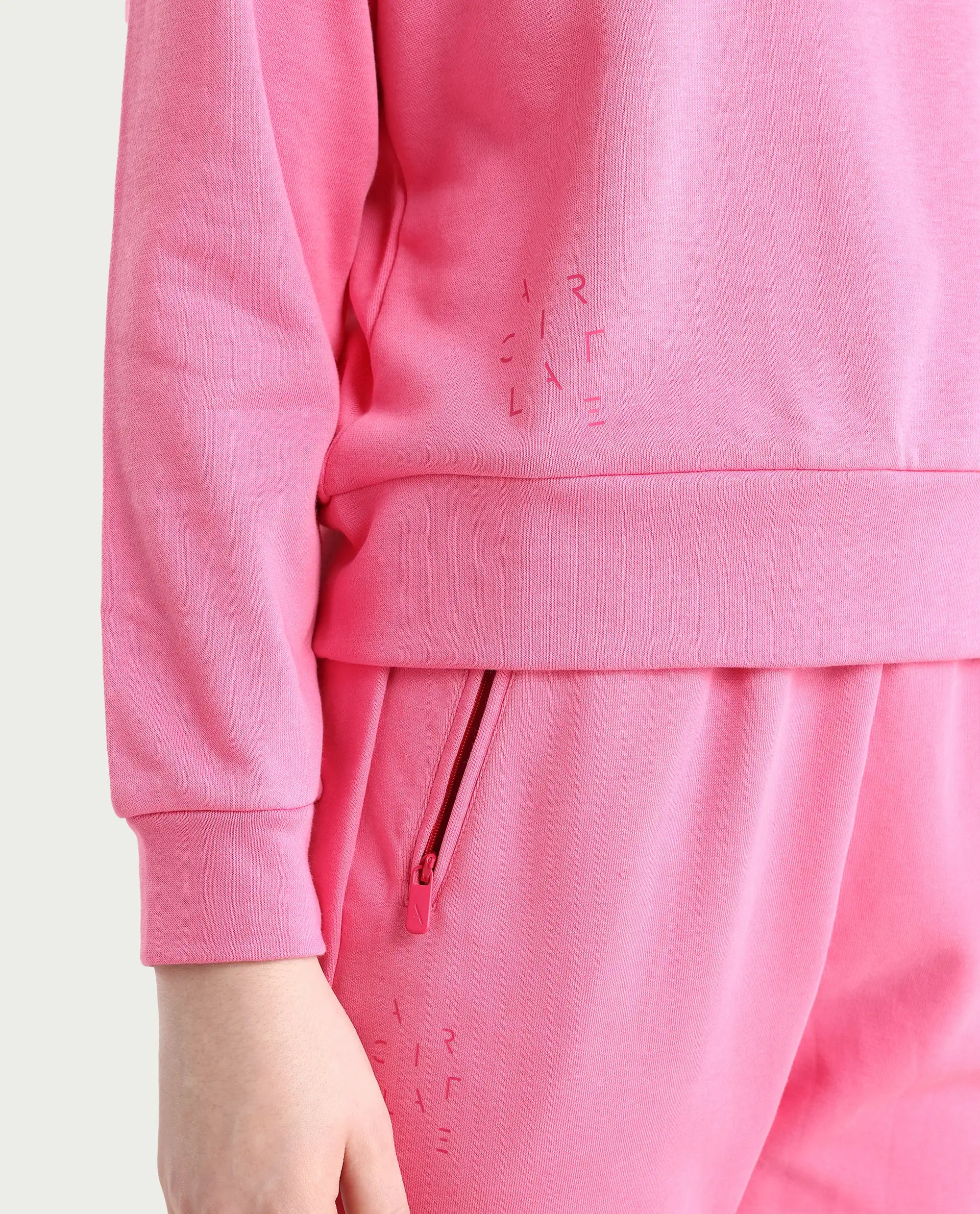 Rareism Women's Medium Weight Terry 290 Gsm Cotton Blend Crew Neck Plain Cuffed Sleeve Relaxed Fit Sweatshirt