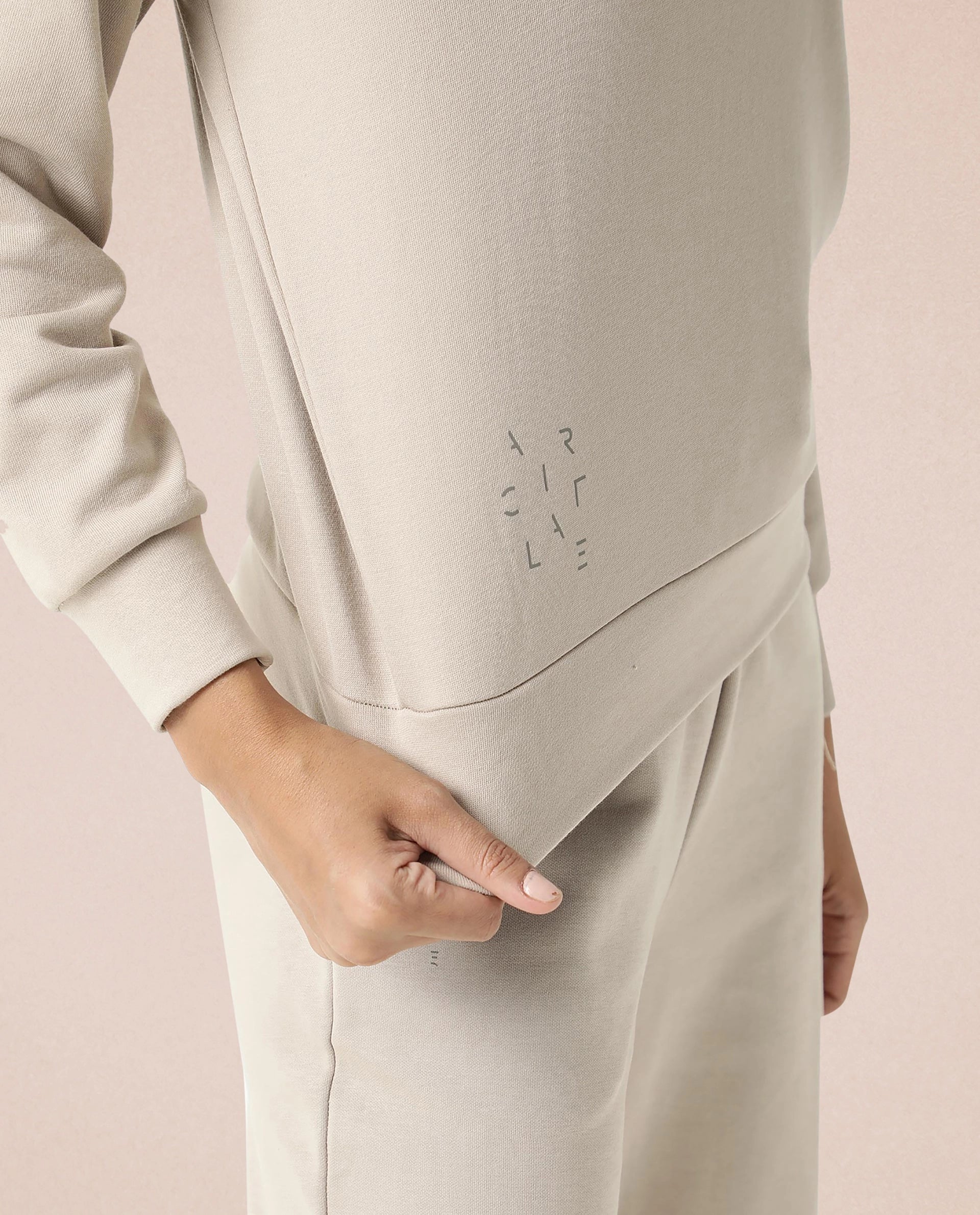 Rareism Women Cax Beige Cotton Blend Fabric Relaxed Fit Full Sleeves Solid Round Neck Sweatshirt