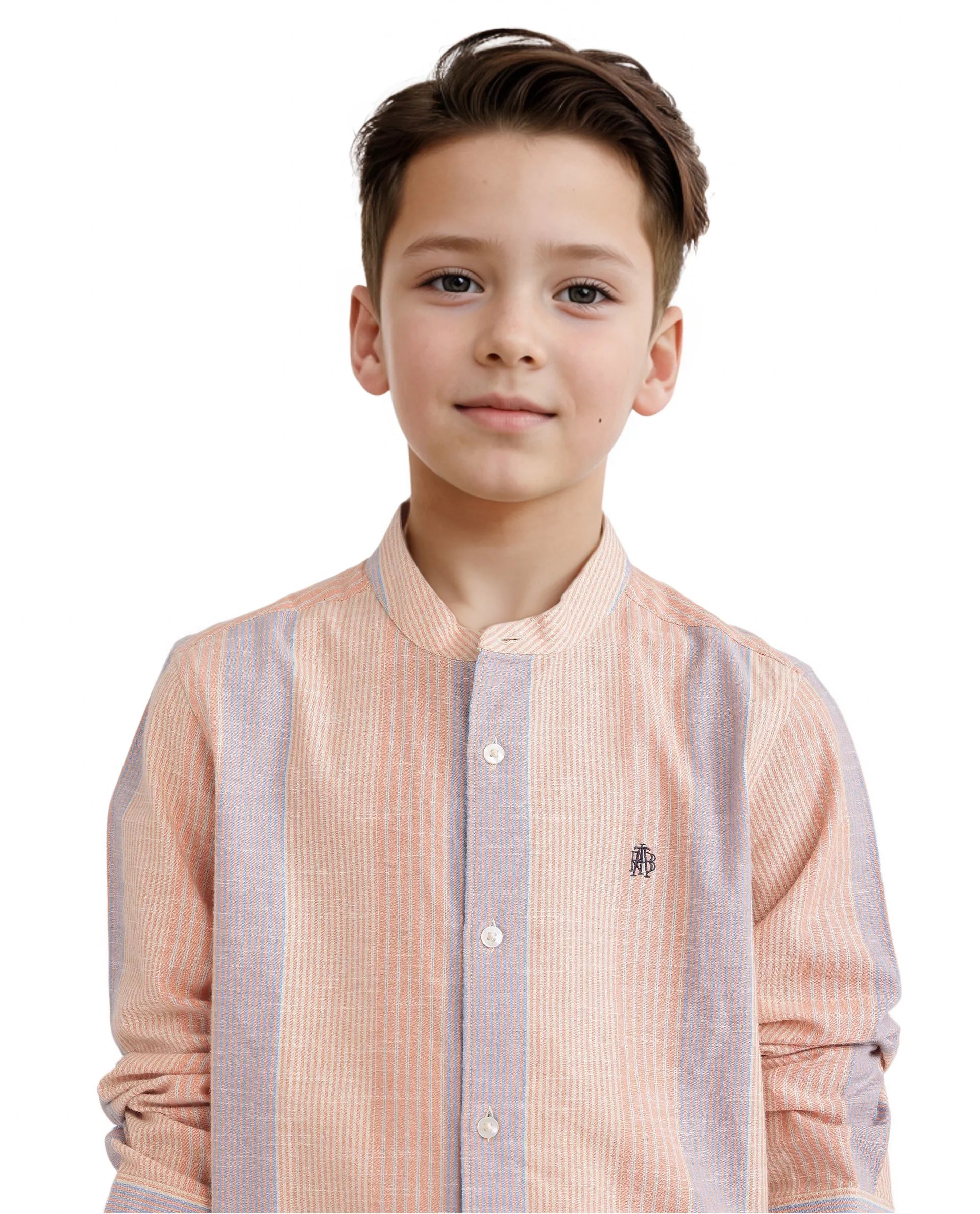 Rare Ones Kids Cazac Light Orange Cotton Full Sleeve Mandarin Collar Striped Shirt