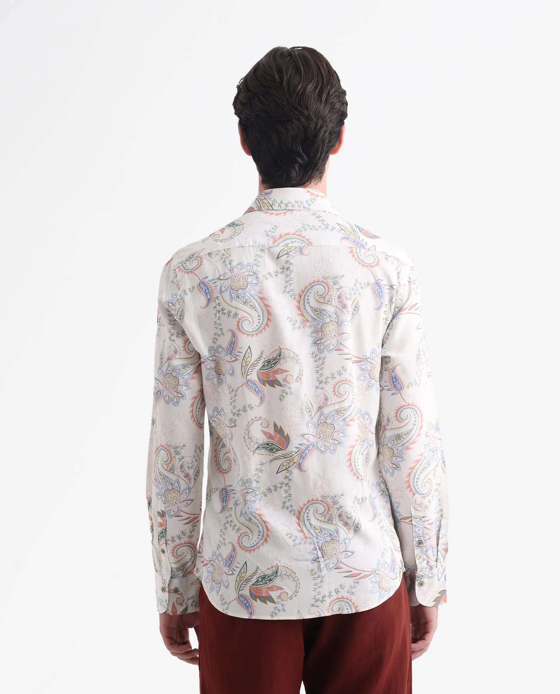 Rare Rabbit Men's Cecilia Off White Viscose Paisley Print Regular Fit Full Sleeve Collared Shirt