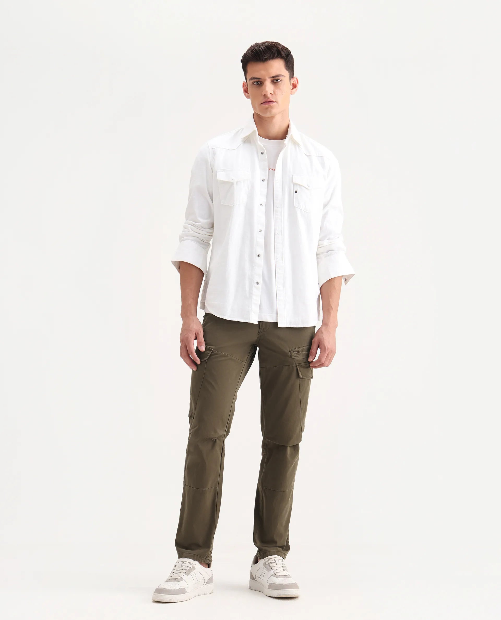 Rare Rabbit Men's Ceder-1 Olive Cotton Blend Plain Regular Fit Trouser