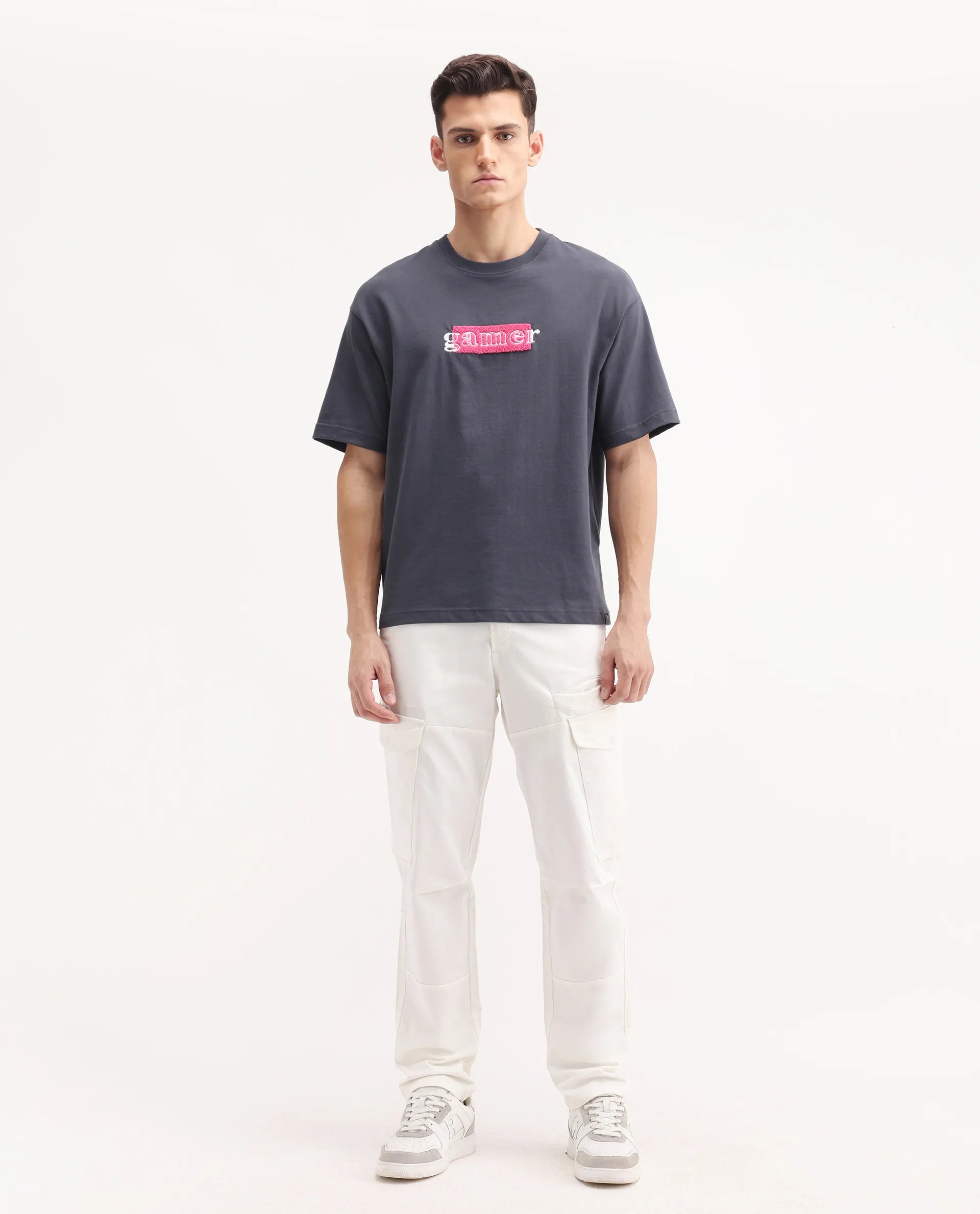 Rare Rabbit Men's Ceder-1 White Cotton Plain Regular Fit Trouser