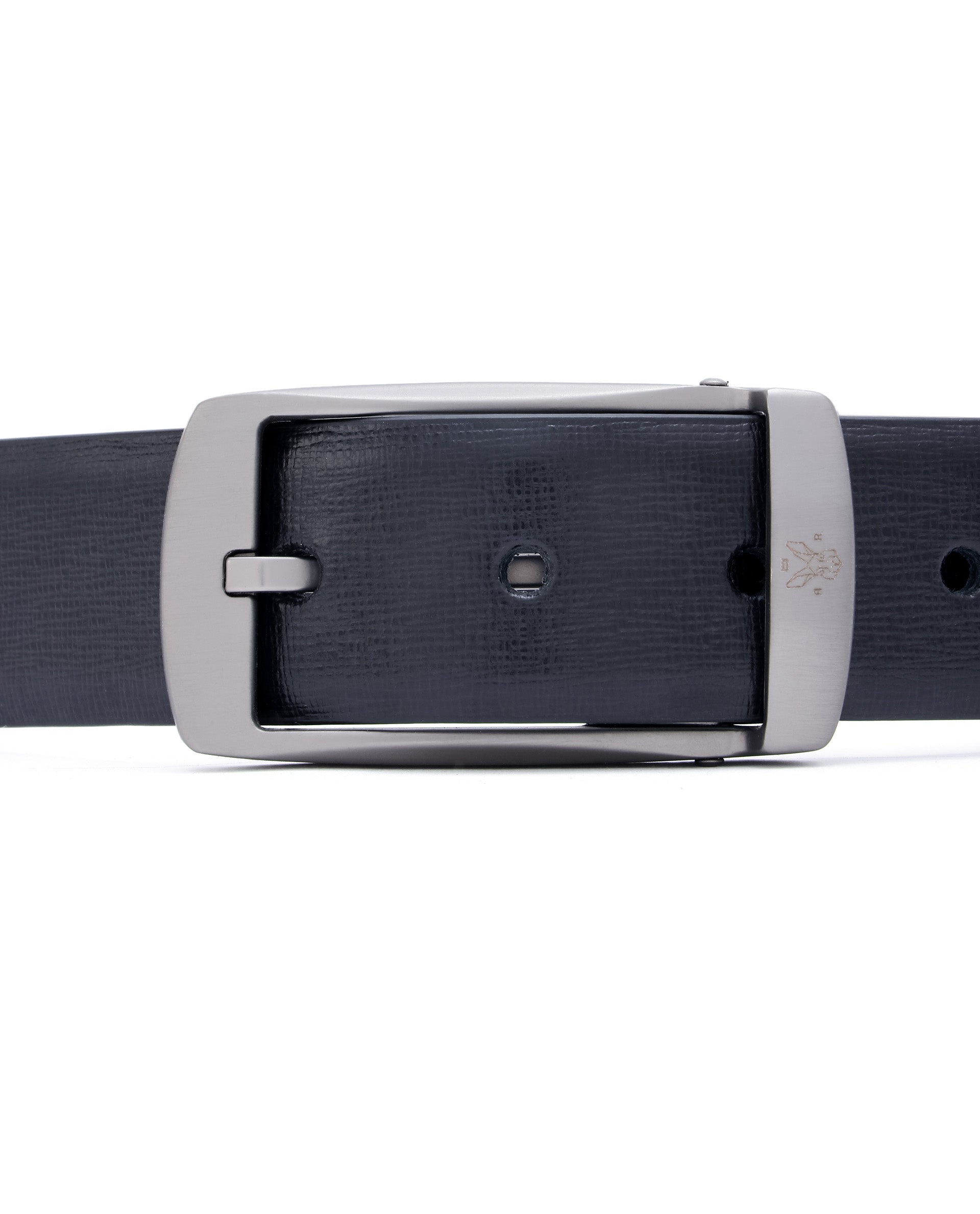 Rare Rabbit Men's Cedric Black Twistable Buckle Reversible Textured Genuine Leather Belt