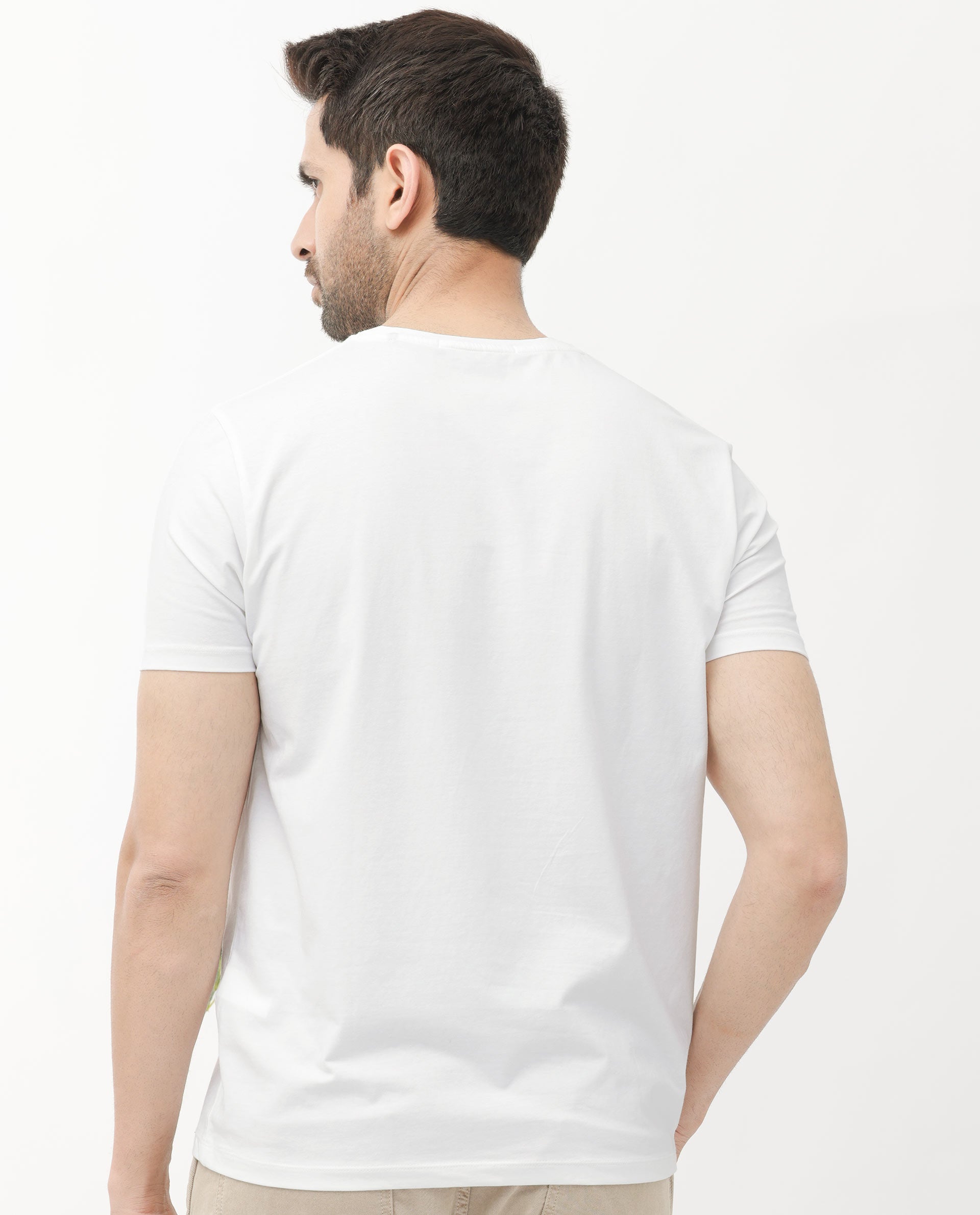 Rare Rabbit Articale Men's Celebrate-1 White Crew Neck Regular Fit Knit Typography Print T-Shirt