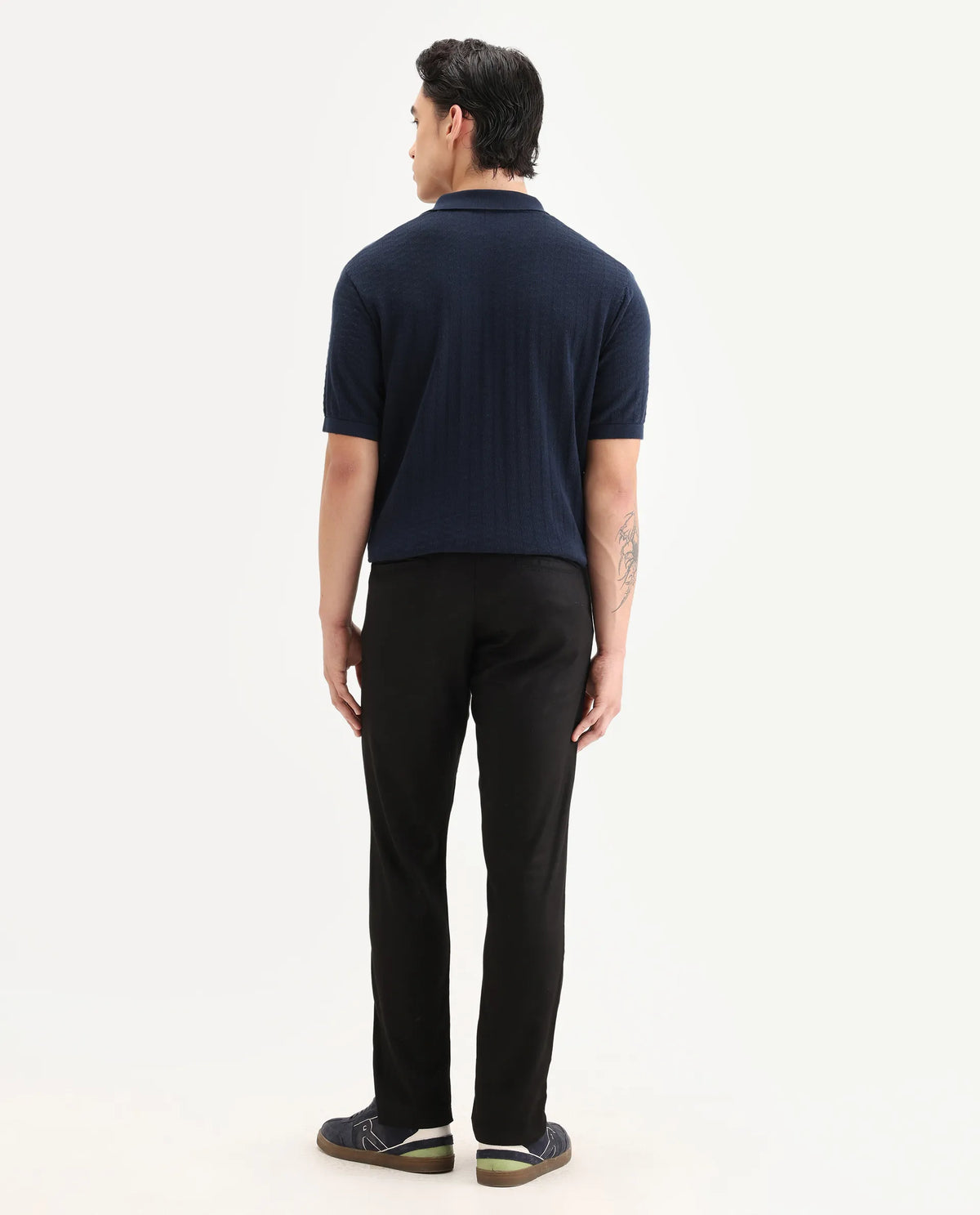Rare Rabbit Men's Cellular Black Cotton Plain Regular Fit Trouser