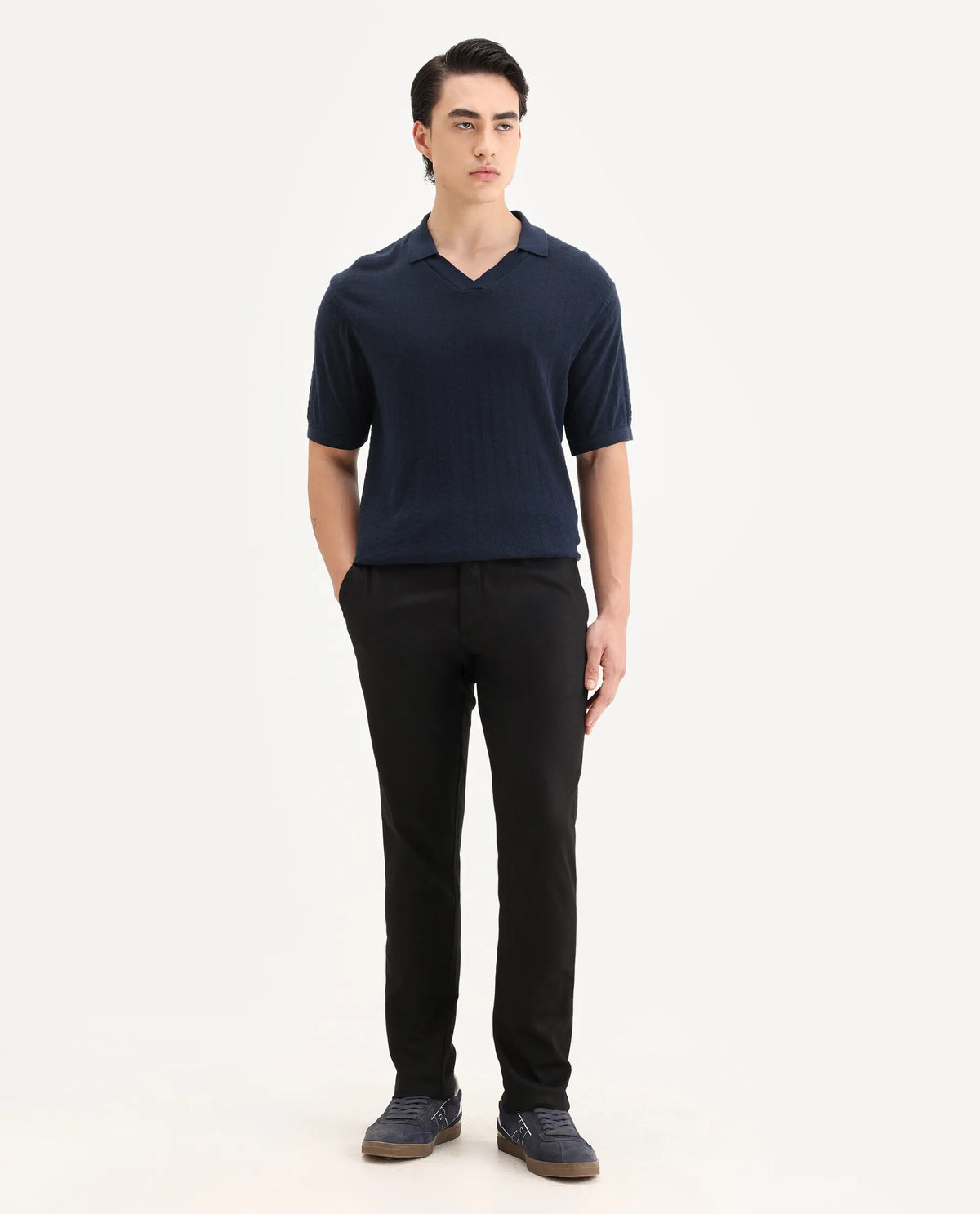 Rare Rabbit Men's Cellular Black Cotton Plain Regular Fit Trouser