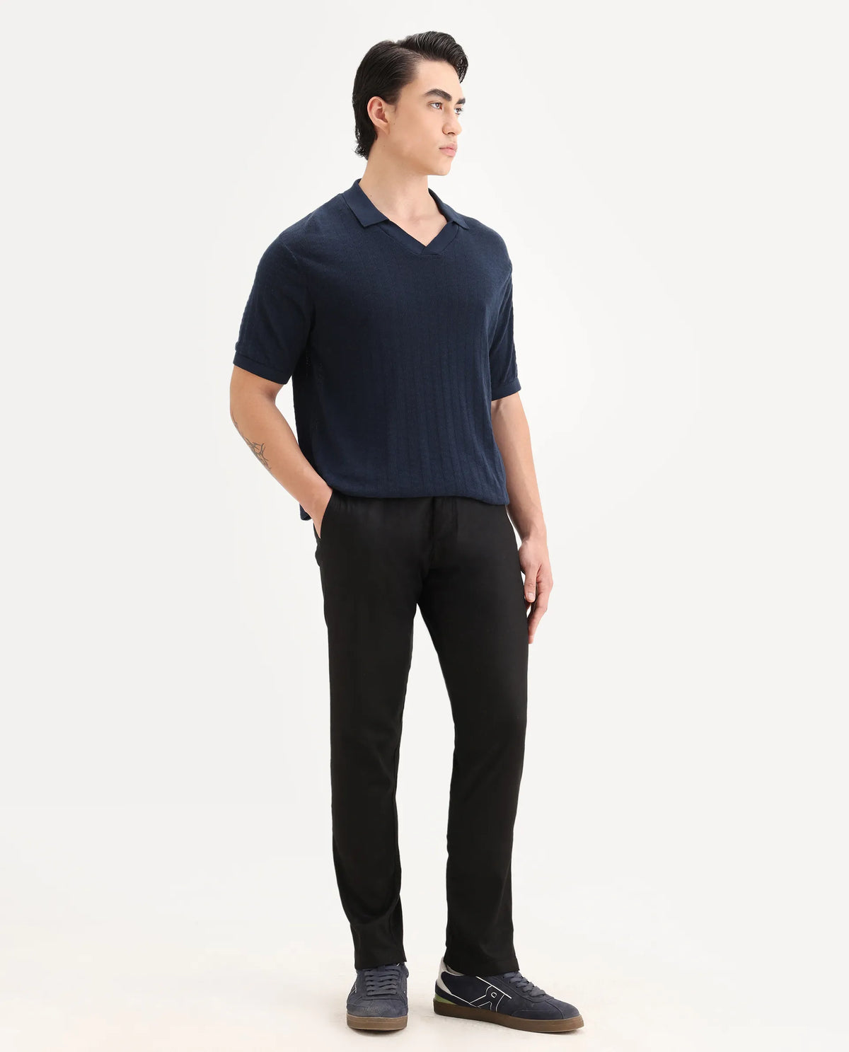 Rare Rabbit Men's Cellular Black Cotton Plain Regular Fit Trouser