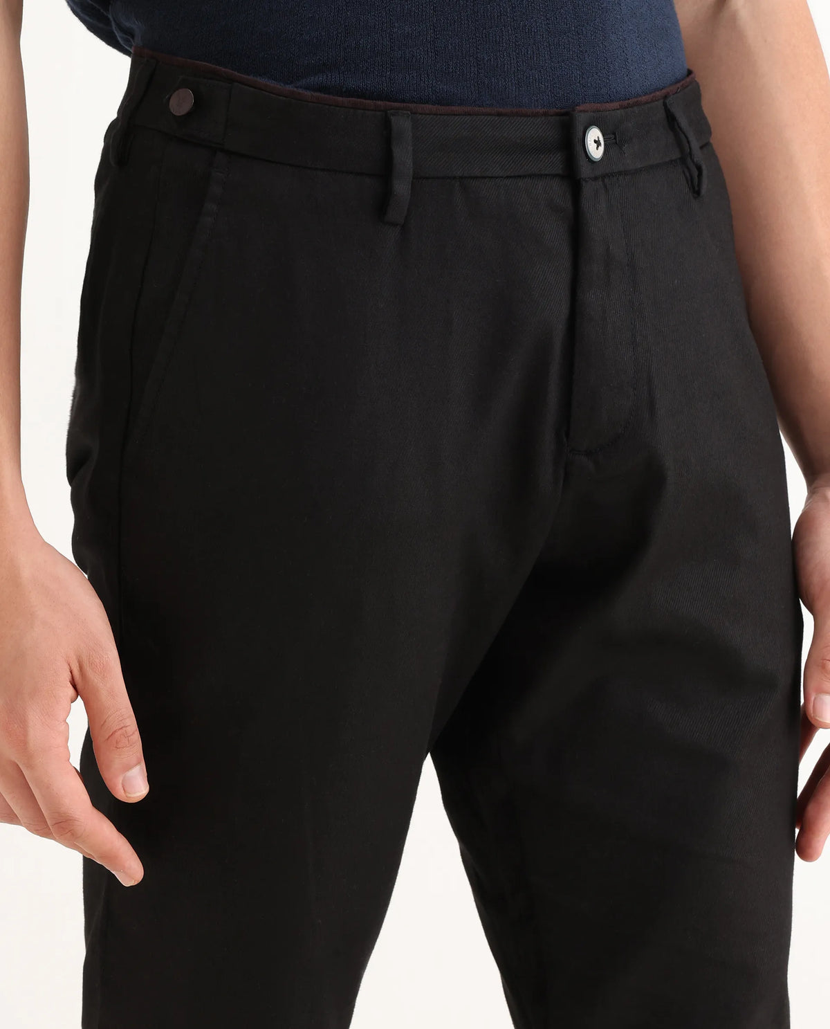 Rare Rabbit Men's Cellular Black Cotton Plain Regular Fit Trouser