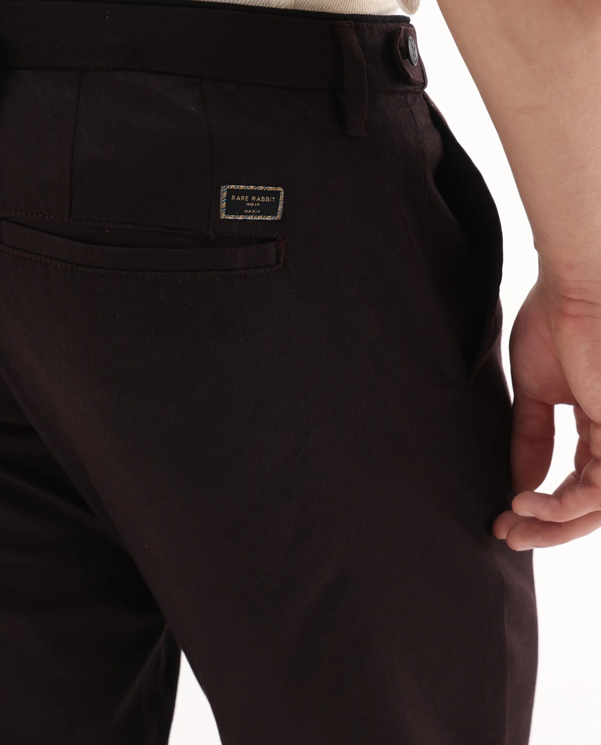 Rare Rabbit Men's Cellular Maroon Cotton Plain Regular Fit Trouser