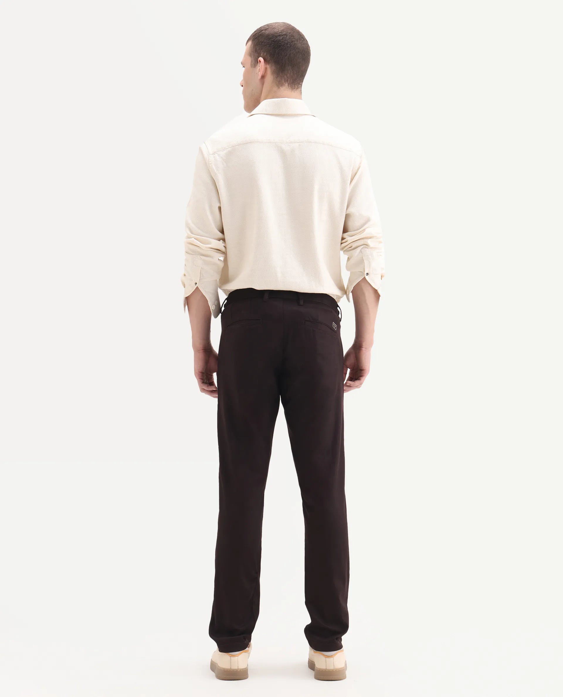 Rare Rabbit Men's Cellular Maroon Cotton Plain Regular Fit Trouser