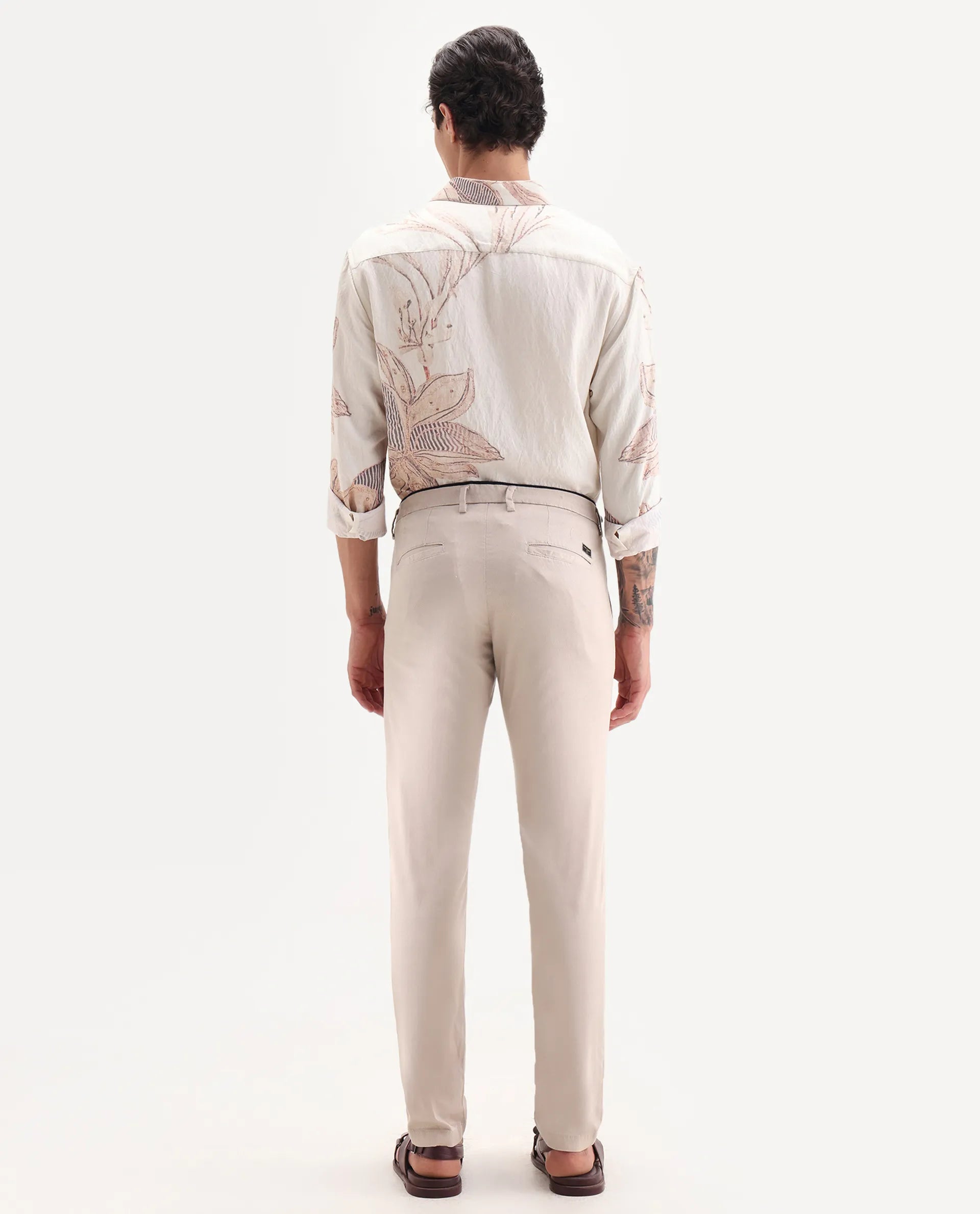 Rare Rabbit Men's Cellular Light Pink Cotton Plain Regular Fit Trouser