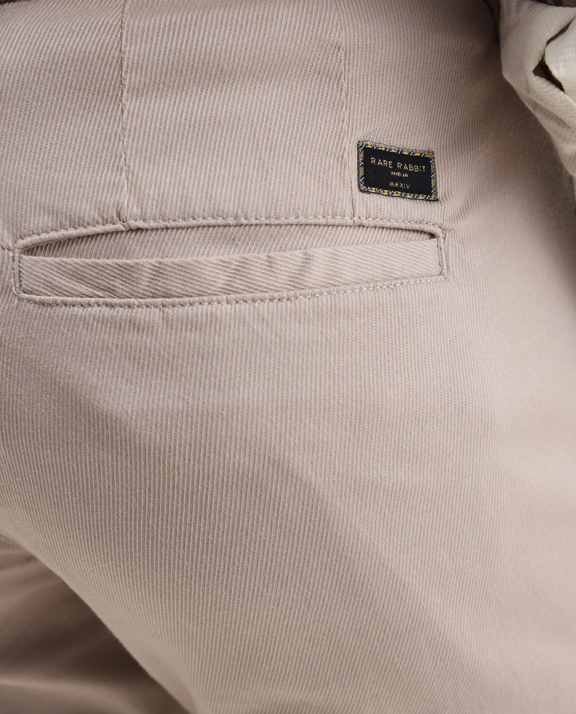 Rare Rabbit Men's Cellular Light Pink Cotton Plain Regular Fit Trouser