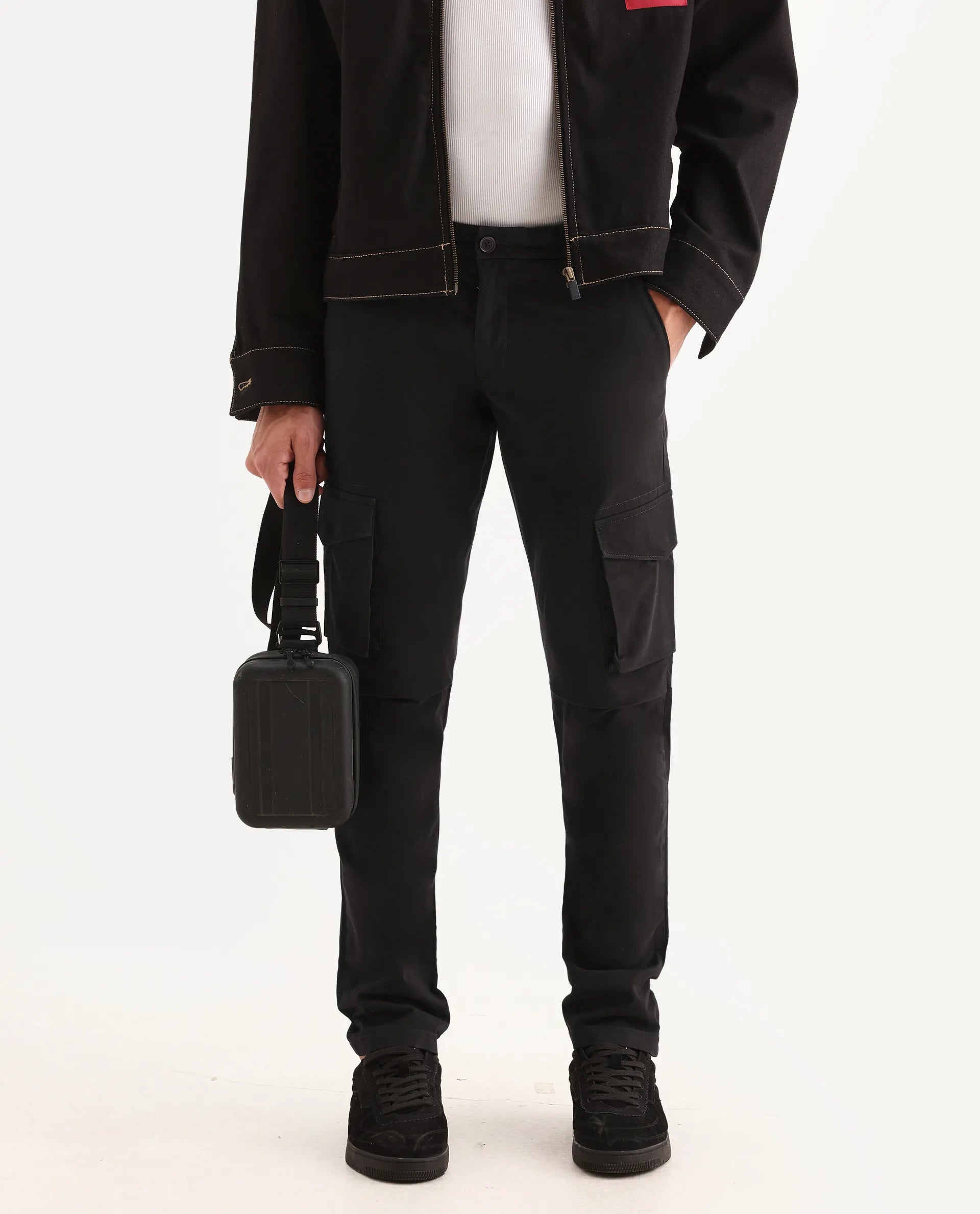 Rare Rabbit Men's Celu Dark Maroon Cotton Plain Slim Fit Trouser