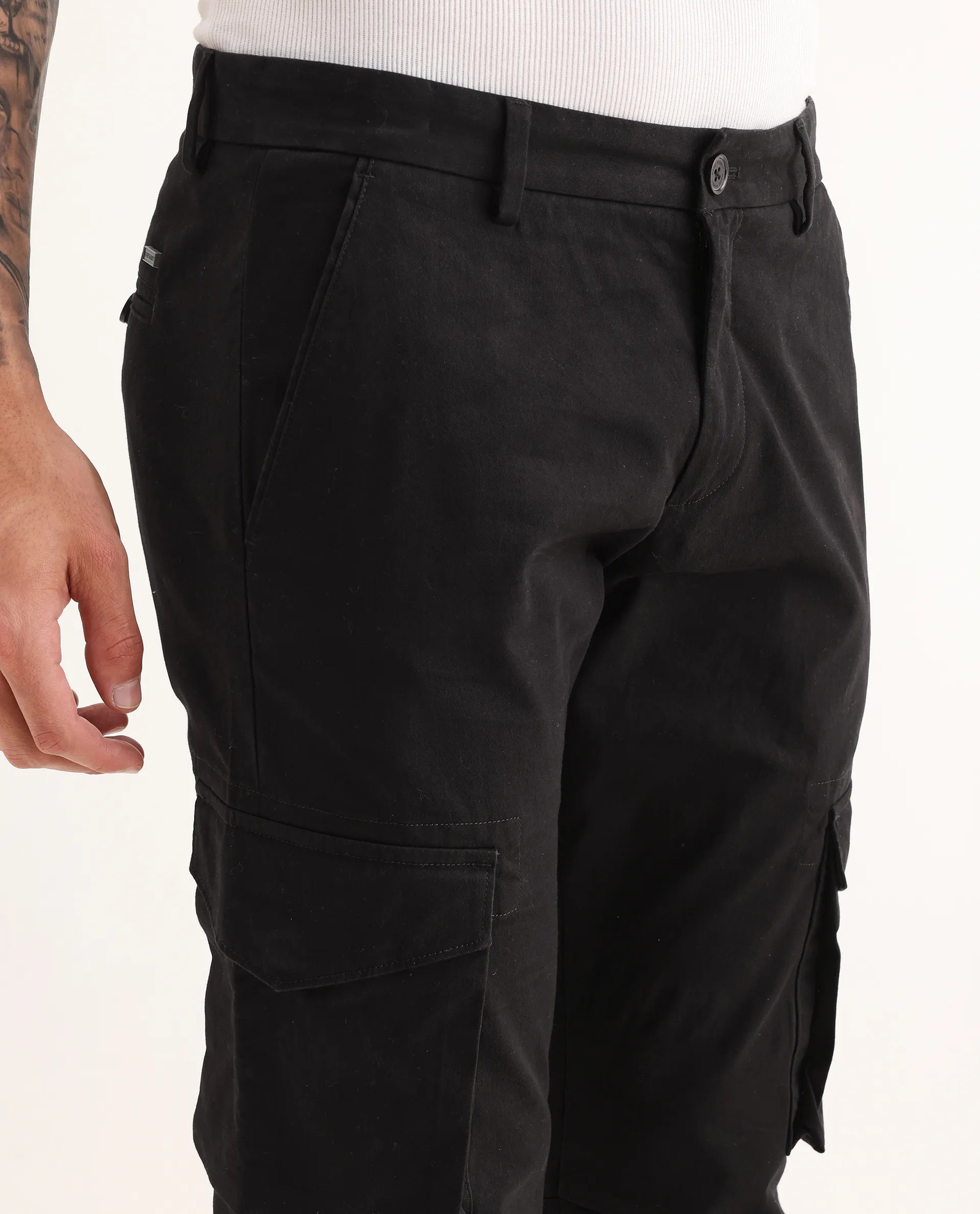 Rare Rabbit Men's Celu Dark Maroon Cotton Plain Slim Fit Trouser