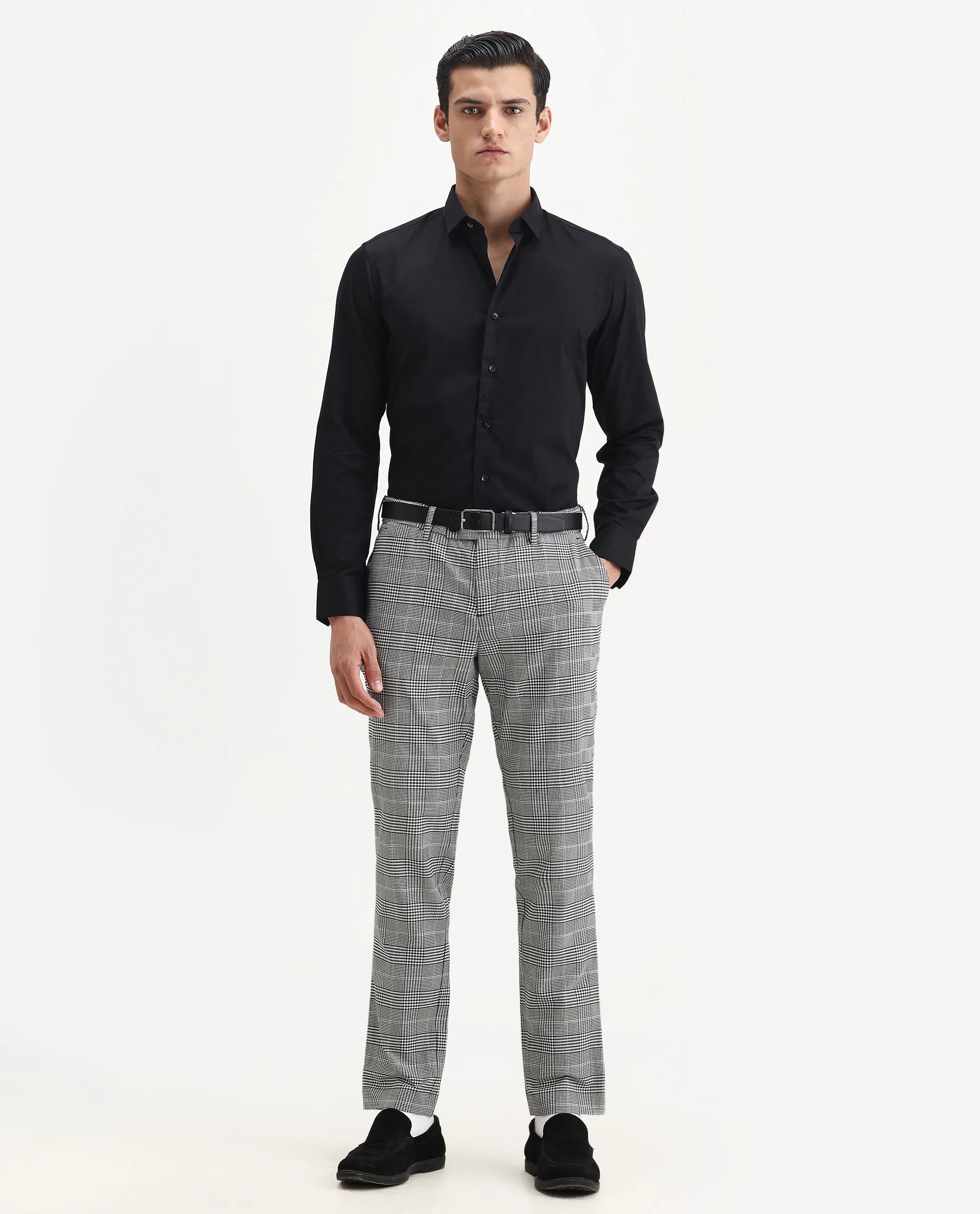 Rare Rabbit Men's Centi Black Cotton Plain Regular Fit Full Sleeve Collared Shirt