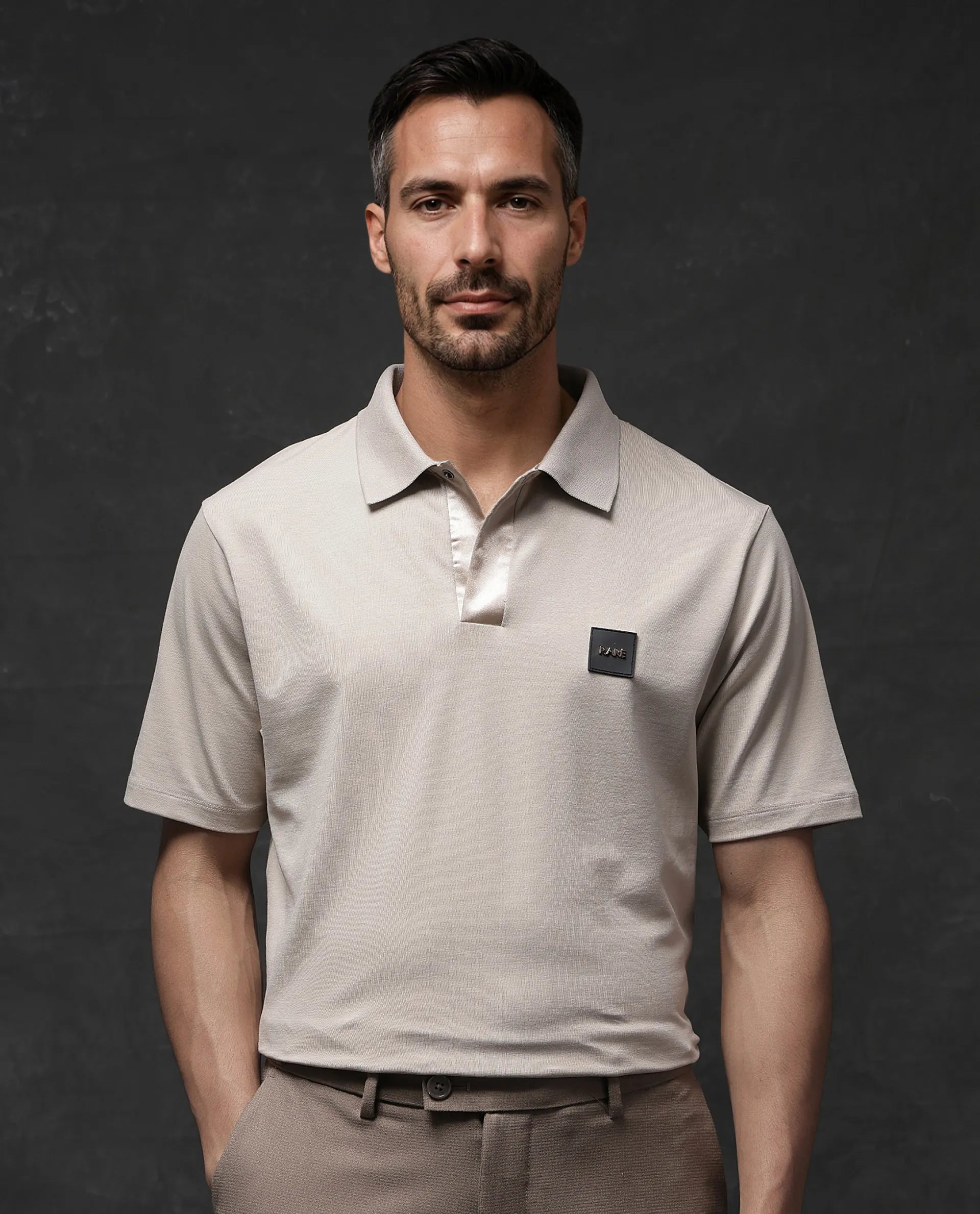 Rare Rabbit Men Centor Beige Short Sleeve Collared Neck Button Closure Plain Polo