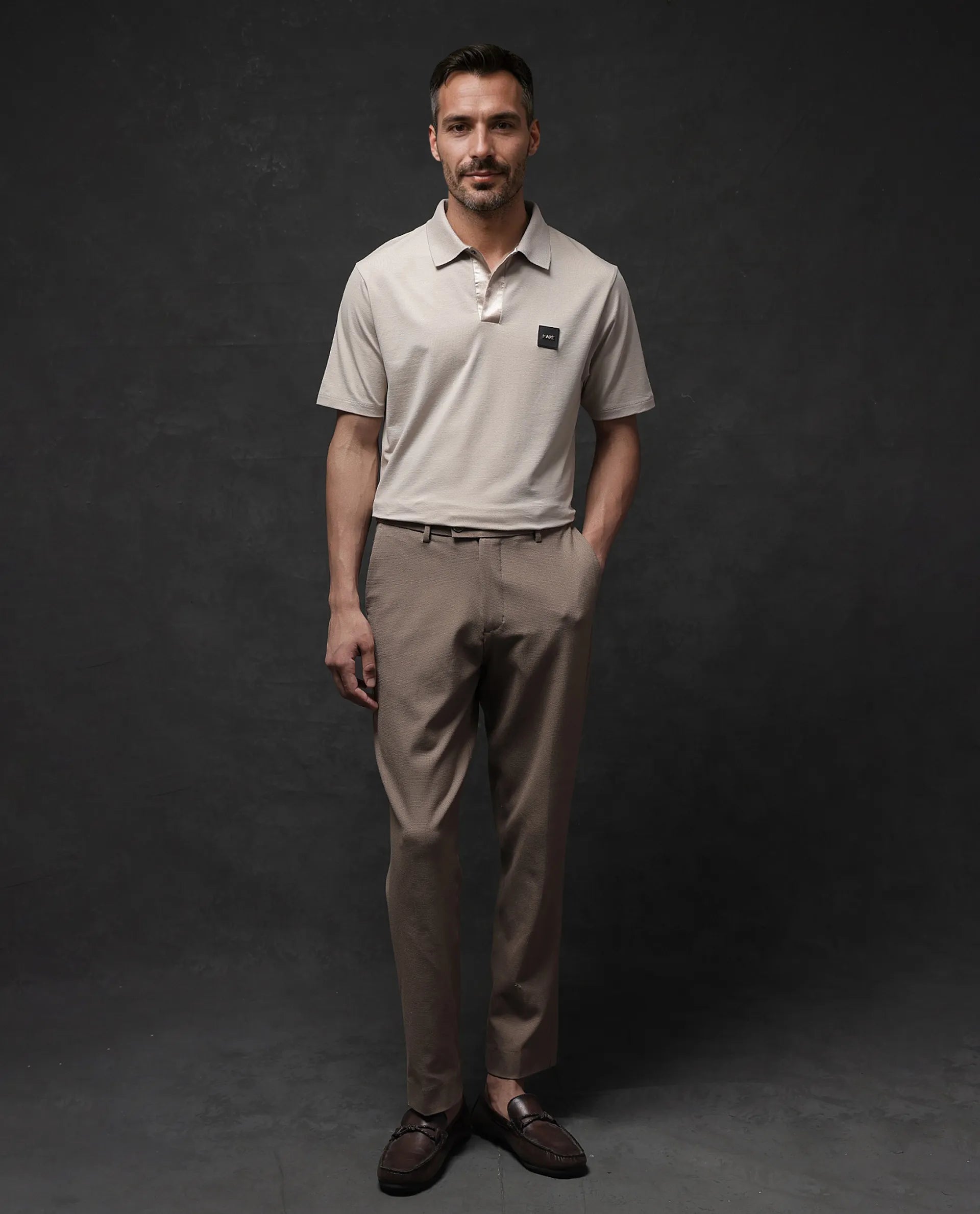 Rare Rabbit Men Centor Beige Short Sleeve Collared Neck Button Closure Plain Polo