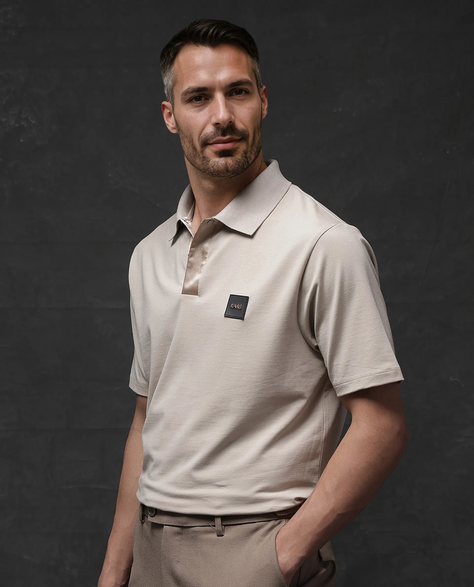 Rare Rabbit Men Centor Beige Short Sleeve Collared Neck Button Closure Plain Polo