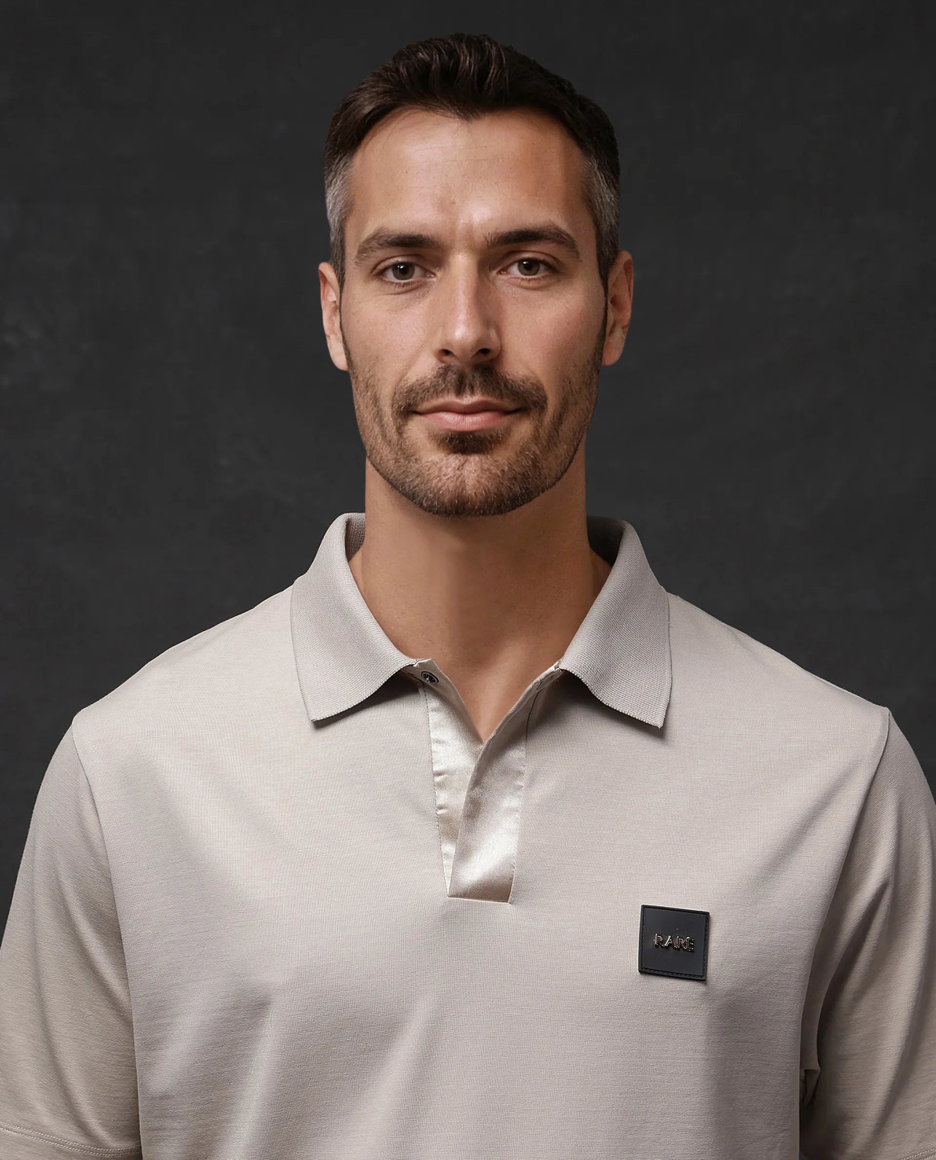 Rare Rabbit Men Centor Beige Short Sleeve Collared Neck Button Closure Plain Polo