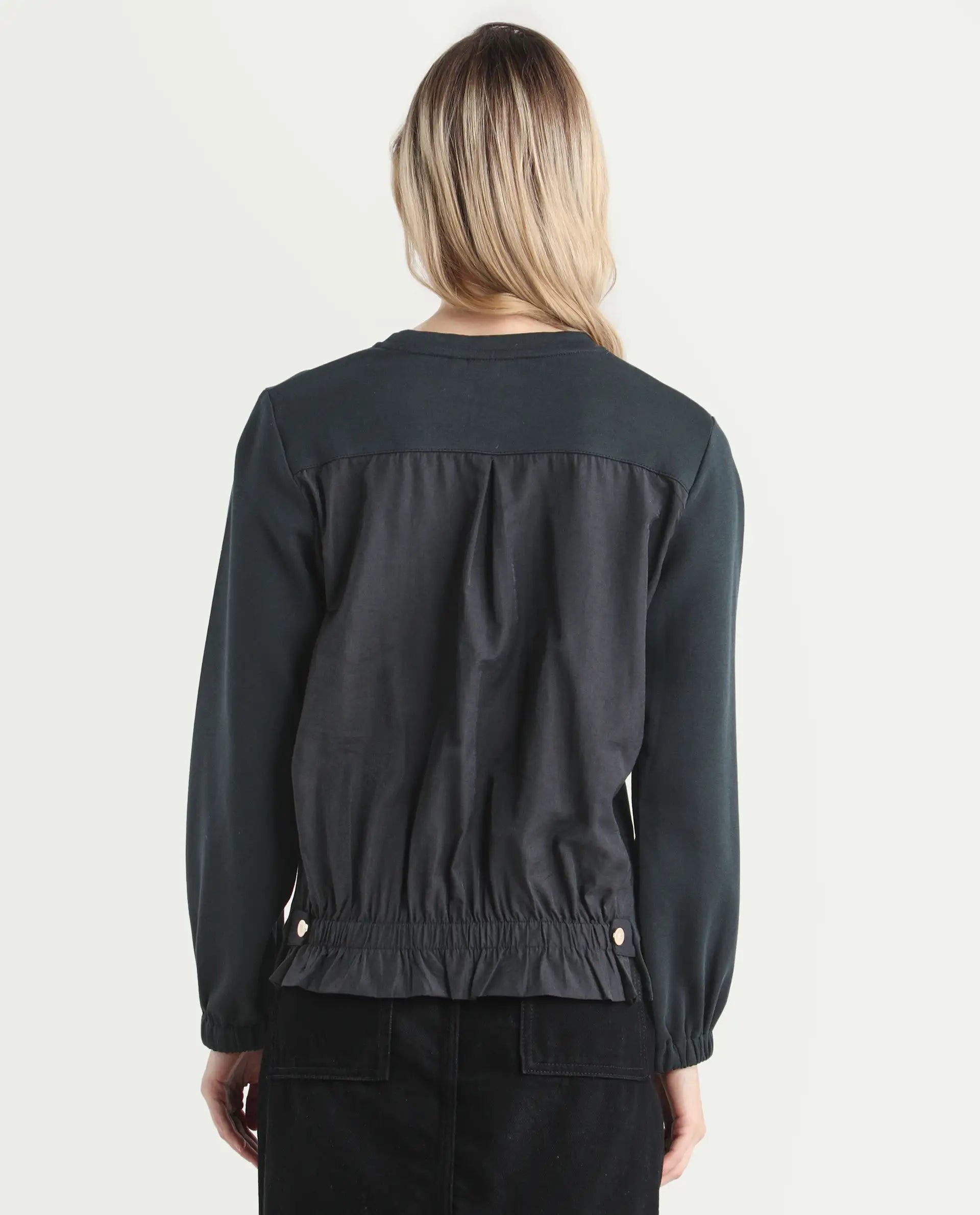 Rareism Women's Century Black Cotton Blend Crew Neck Plain Sleeveless Relaxed Fit Sweatshirt