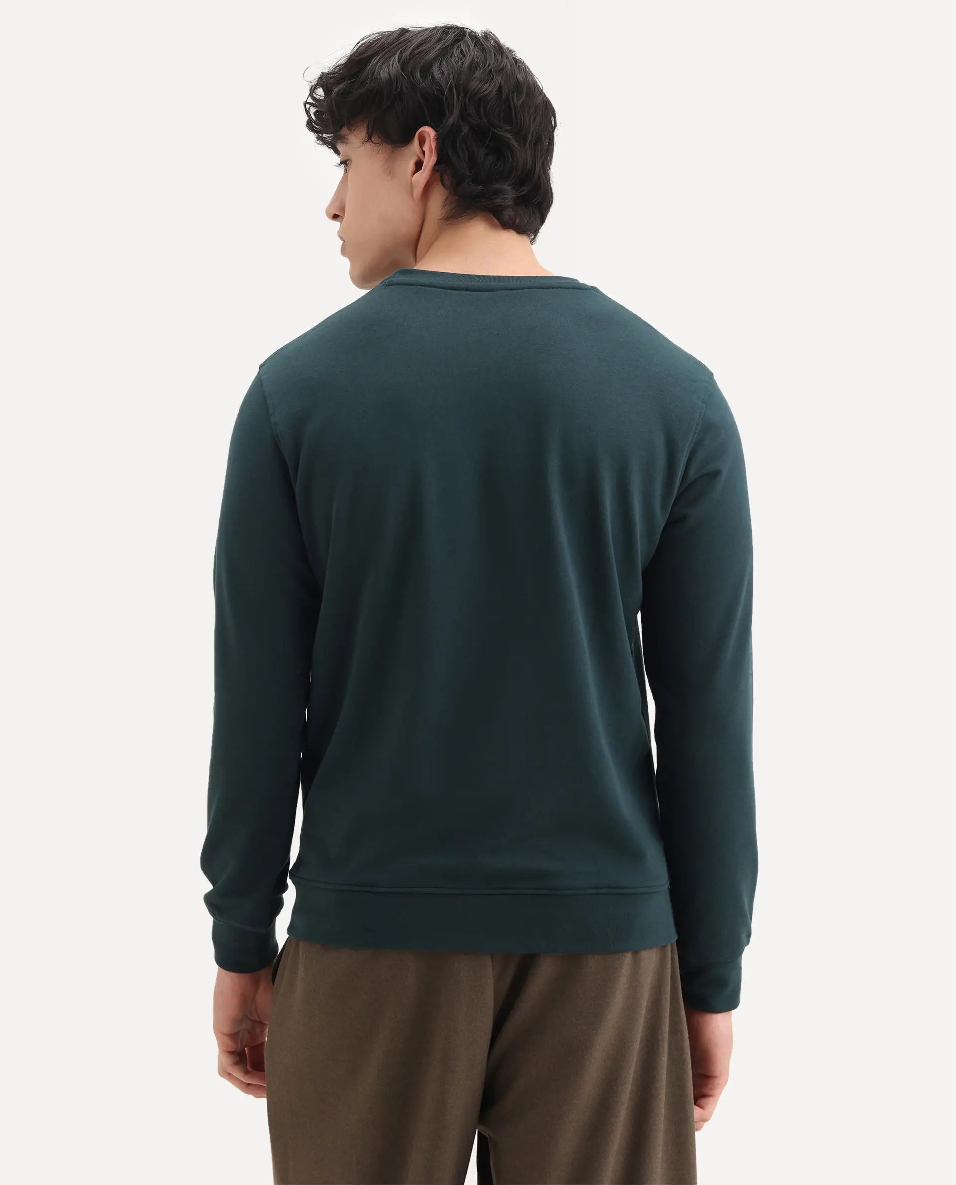 Rare Rabbit Men's Cerdo Dark Green Cotton Embroidered Regular Fit Full Sleeve Crew Neck Sweatshirt