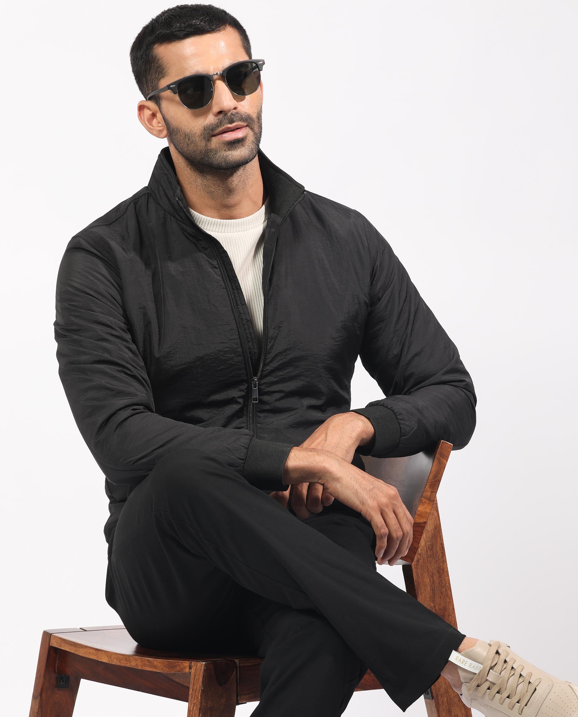 Rare Rabbit Men's Cerno Black High Neck Puffer Jacket