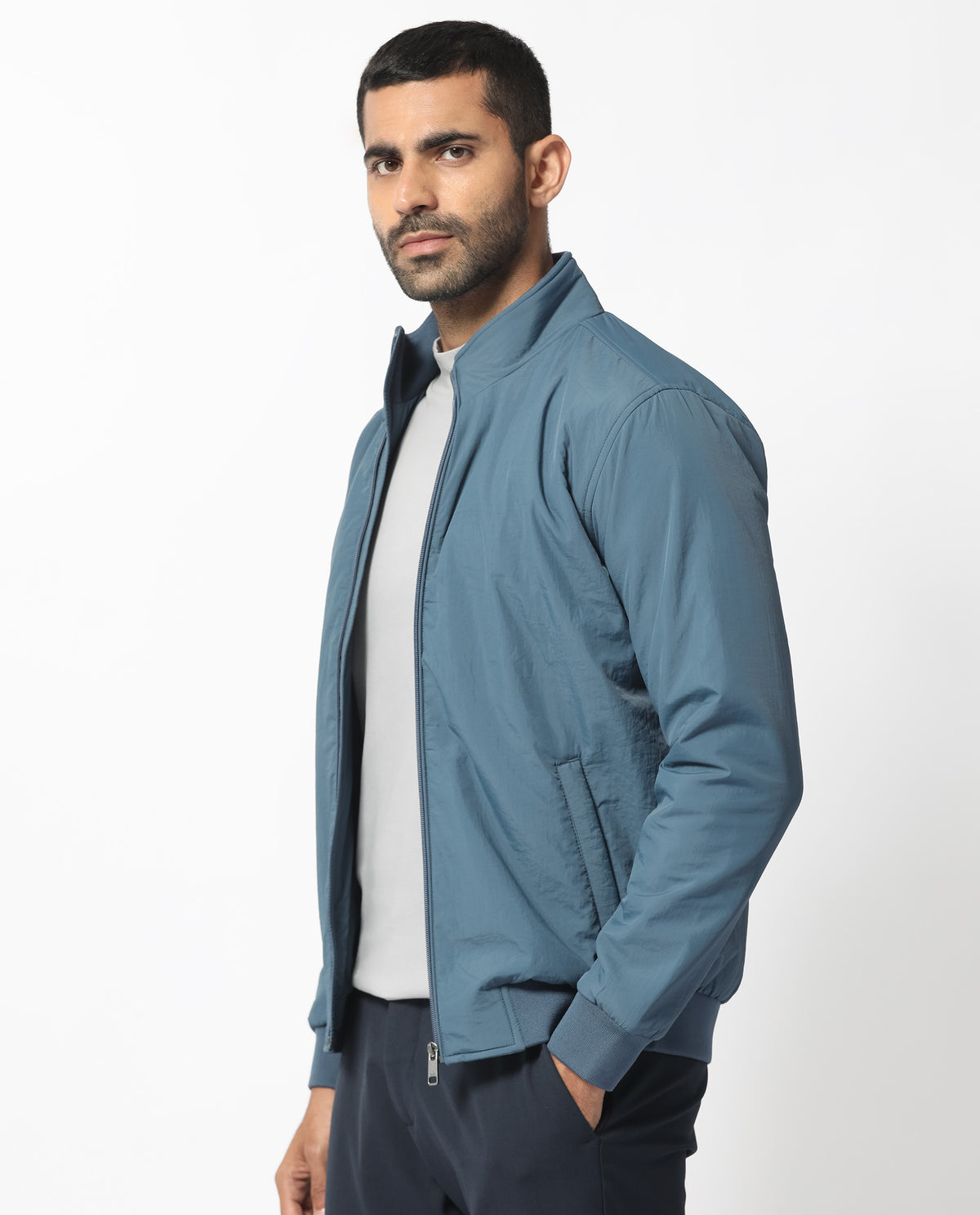Rare Rabbit Men's Cerno Dark Petrol High Neck Puffer Jacket