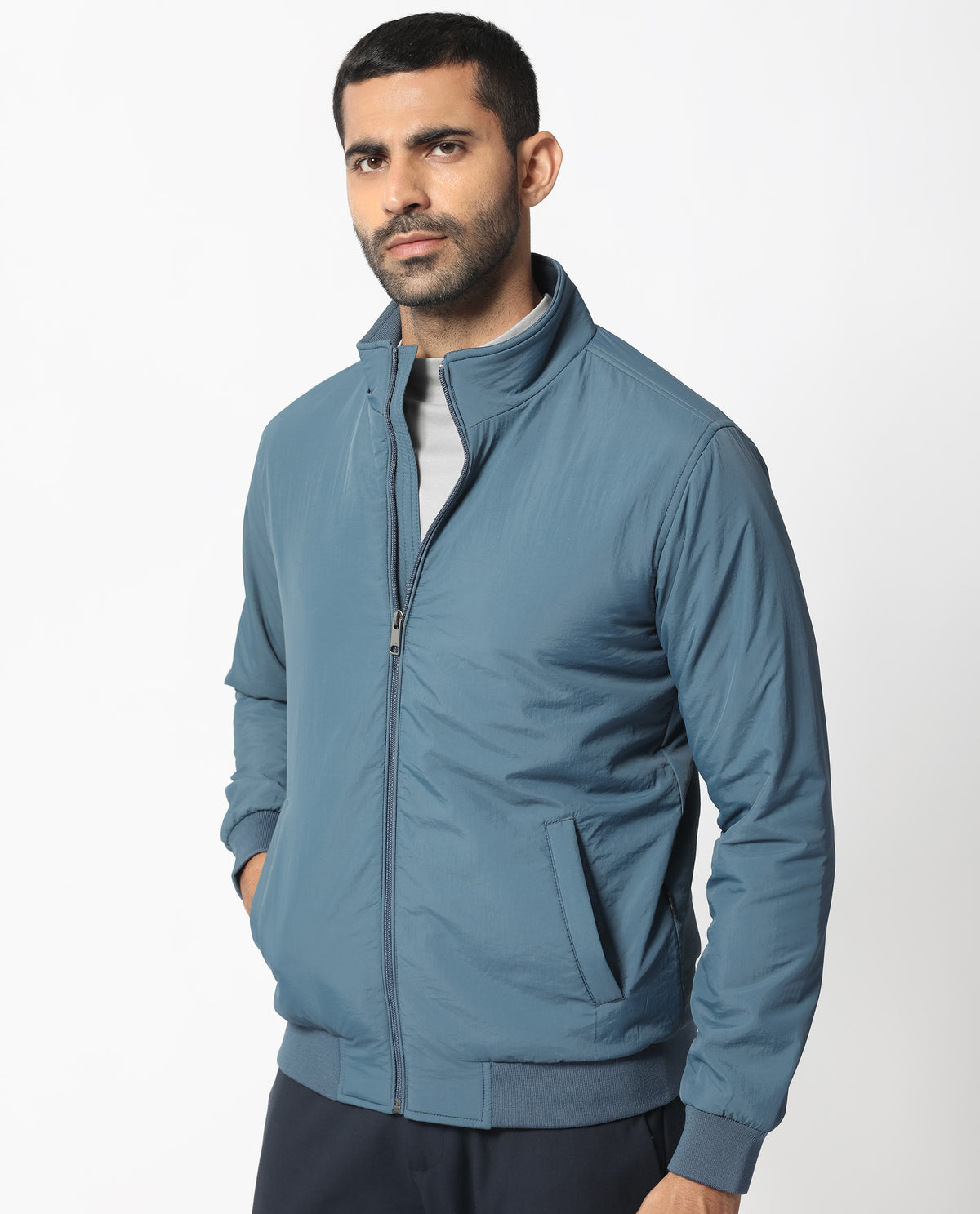 Rare Rabbit Men's Cerno Dark Petrol High Neck Puffer Jacket