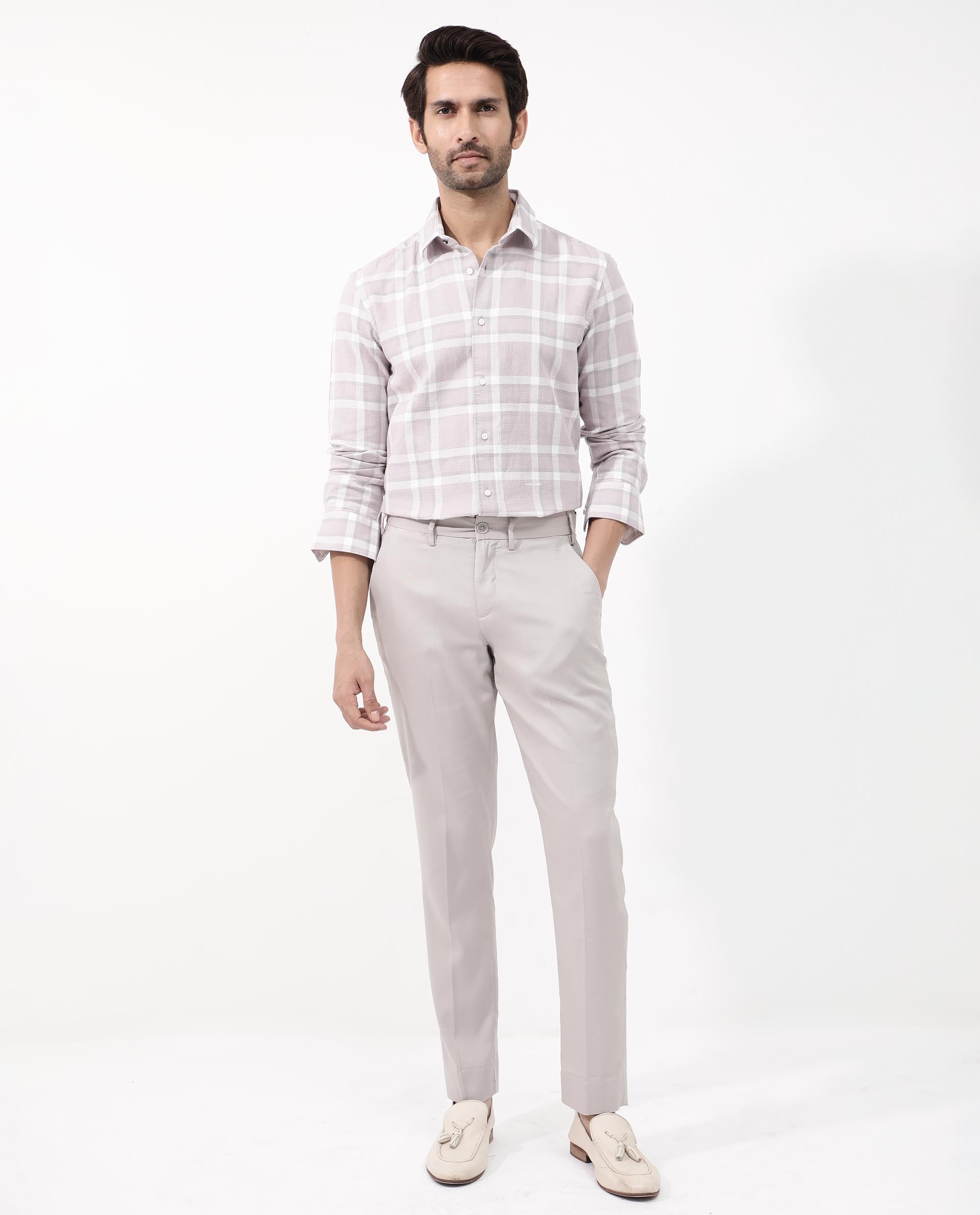 Rare Rabbit Mens Cerol Pastel Pink Cotton Fabric Full Sleeve Regular Fit Checks Shirt