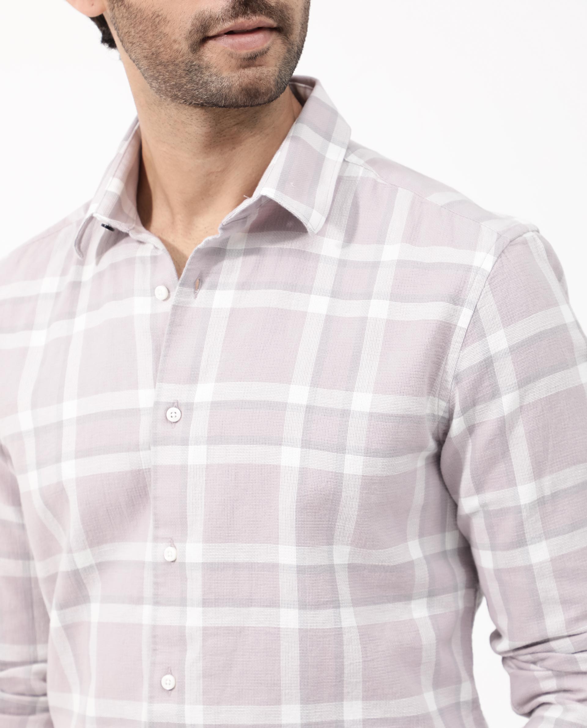 Rare Rabbit Mens Cerol Pastel Pink Cotton Fabric Full Sleeve Regular Fit Checks Shirt