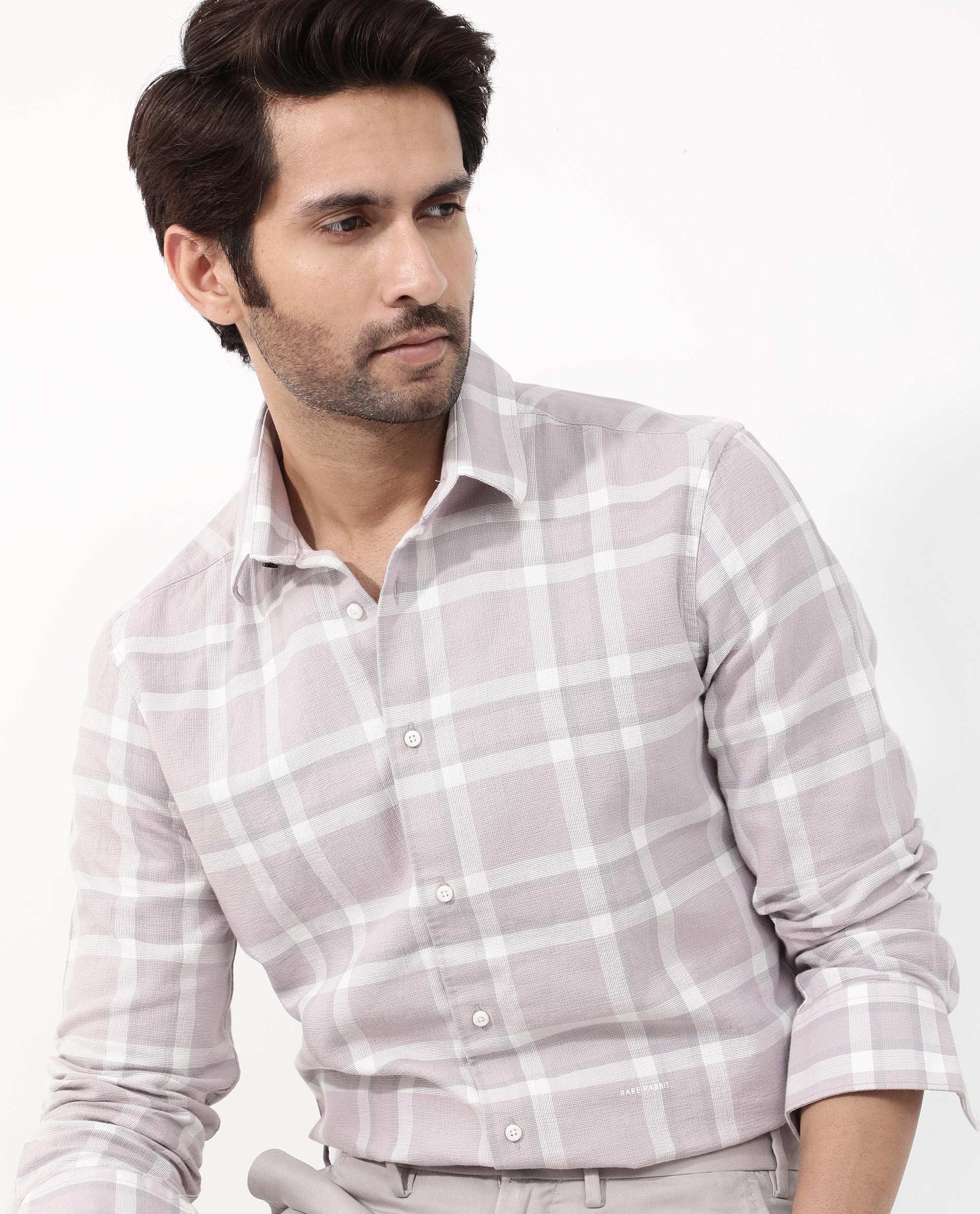 Rare Rabbit Mens Cerol Pastel Pink Cotton Fabric Full Sleeve Regular Fit Checks Shirt