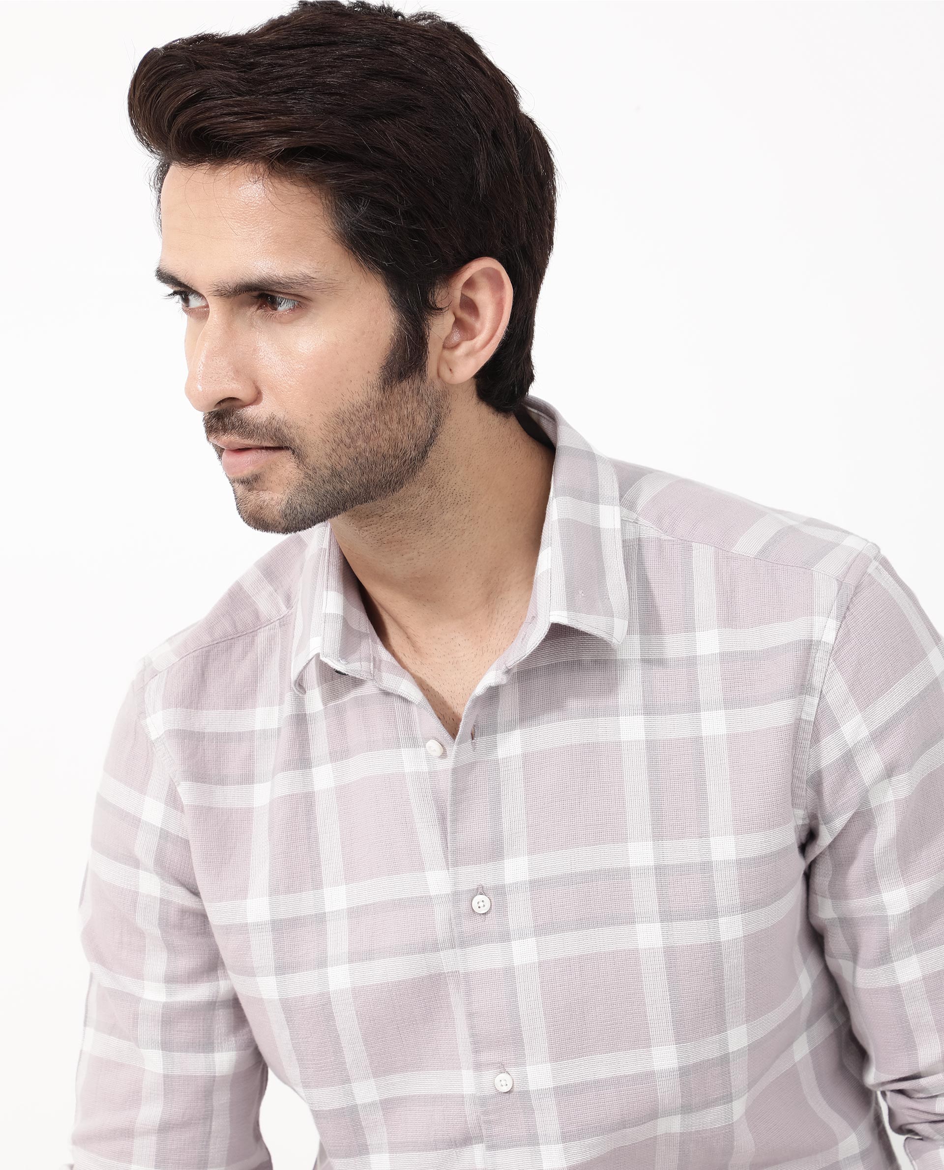 Rare Rabbit Mens Cerol Pastel Pink Cotton Fabric Full Sleeve Regular Fit Checks Shirt