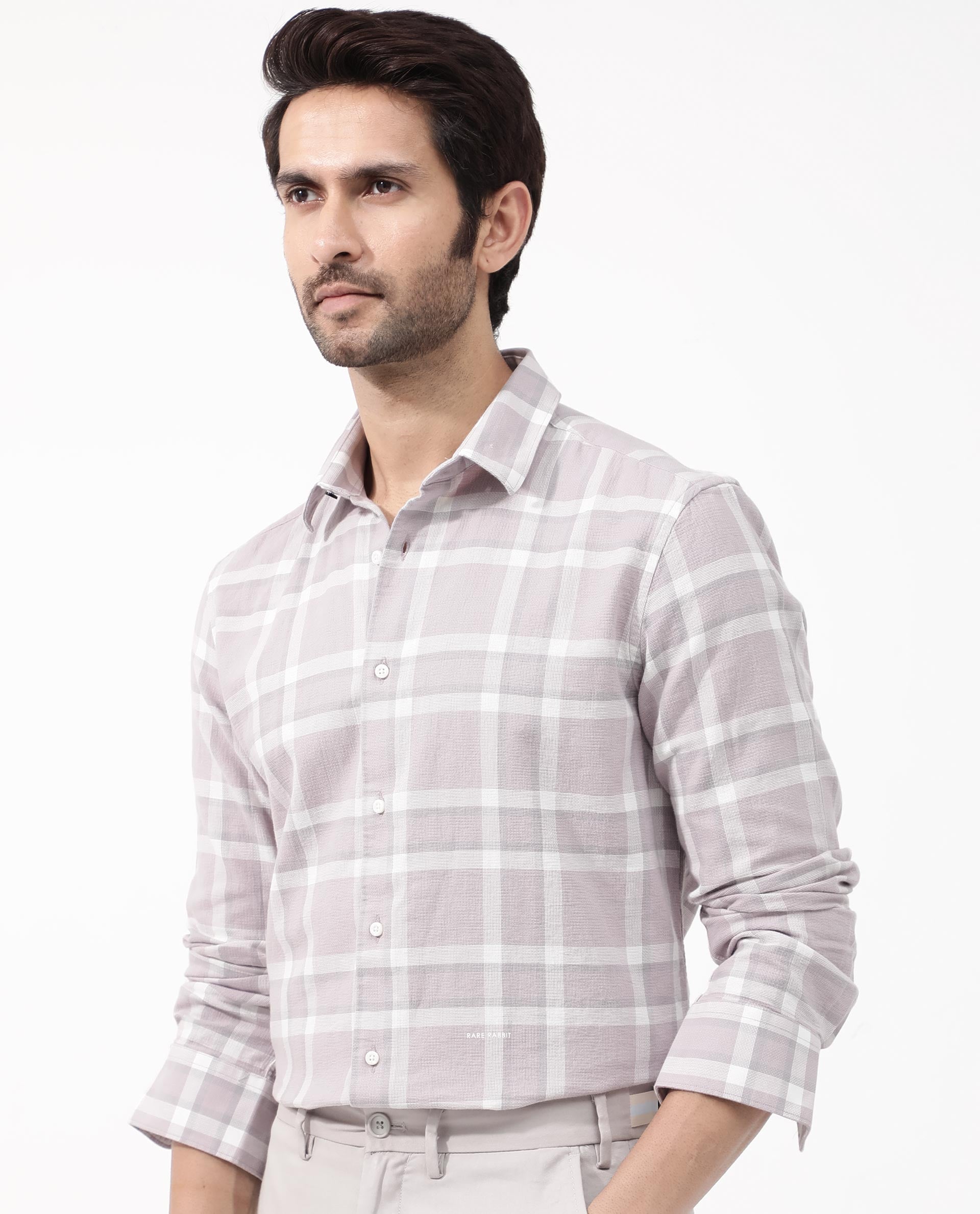 Rare Rabbit Mens Cerol Pastel Pink Cotton Fabric Full Sleeve Regular Fit Checks Shirt