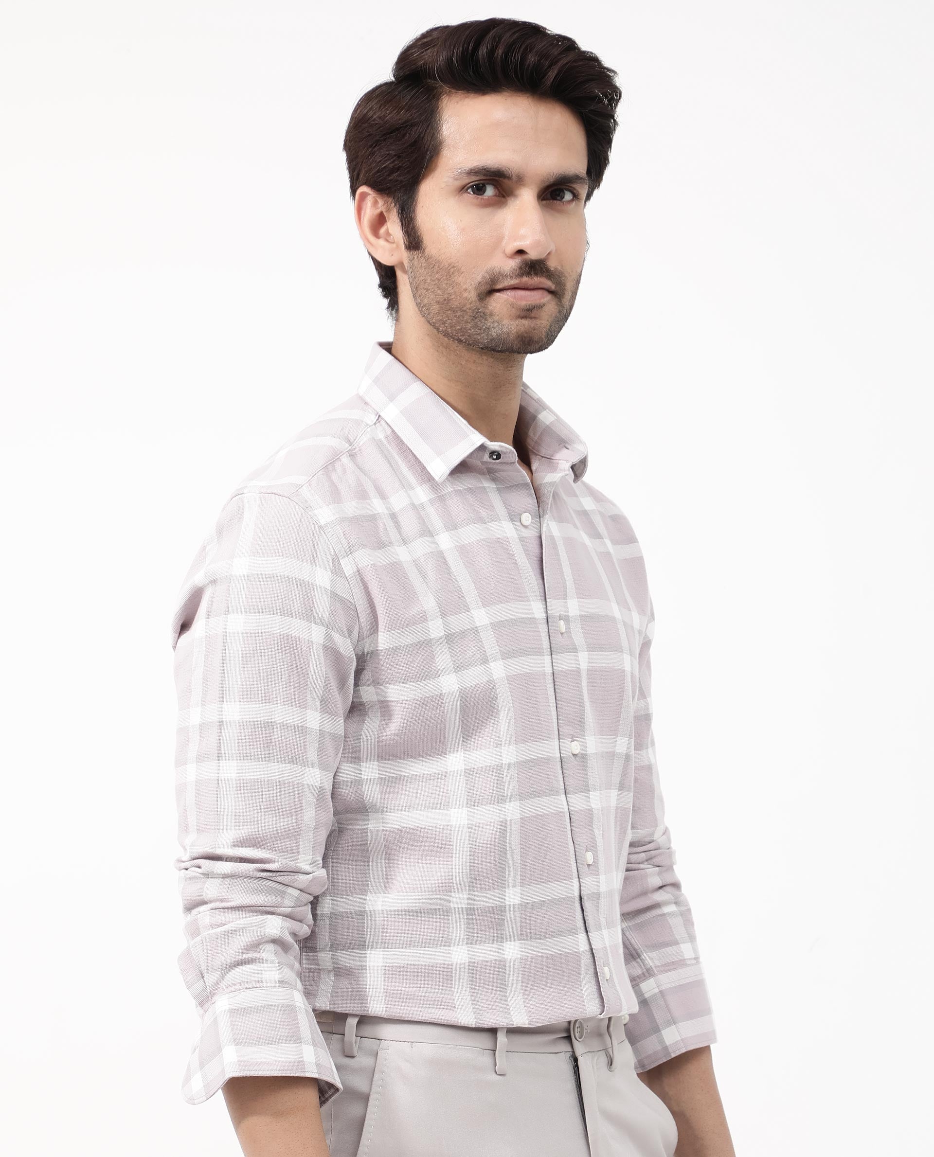 Rare Rabbit Mens Cerol Pastel Pink Cotton Fabric Full Sleeve Regular Fit Checks Shirt