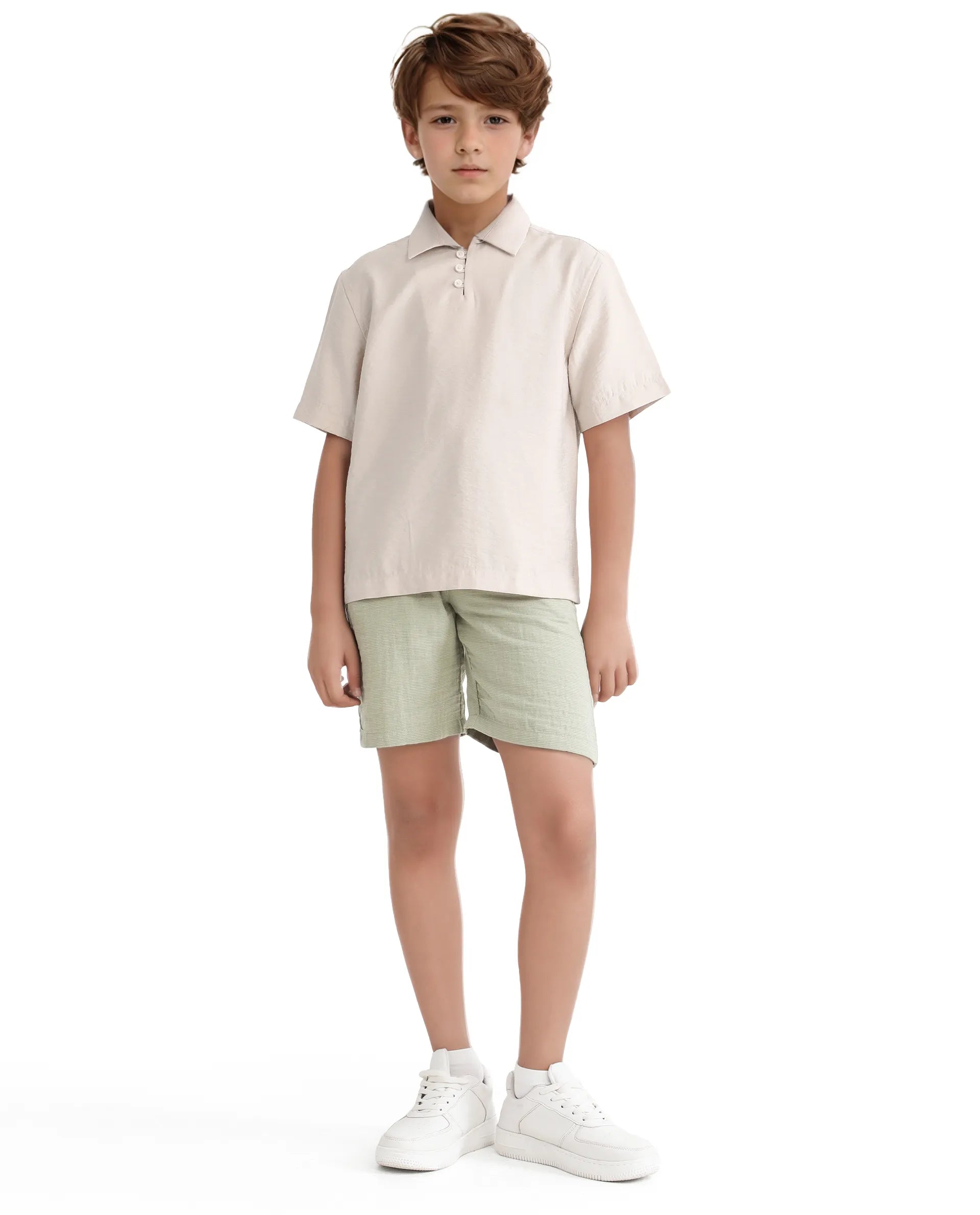 Rare Ones Kids Chad Beige Viscose Blend Half Sleeve Button Solid Regular Fit Shirt