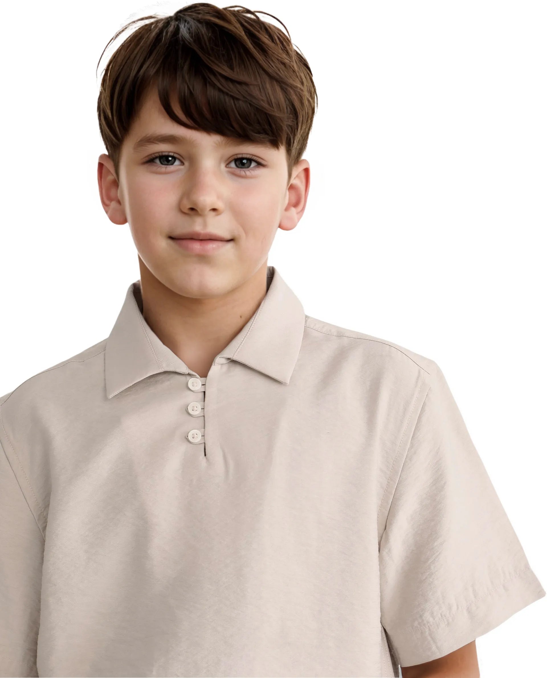 Rare Ones Kids Chad Beige Viscose Blend Half Sleeve Button Solid Regular Fit Shirt