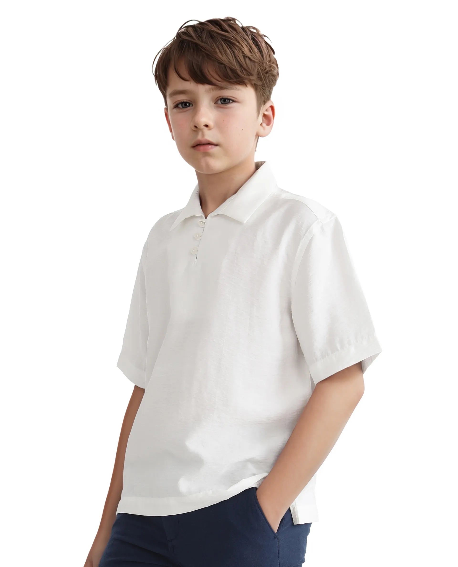 Rare Ones Kids Chad White Viscose Blend Half Sleeve Button Solid Regular Fit Shirt