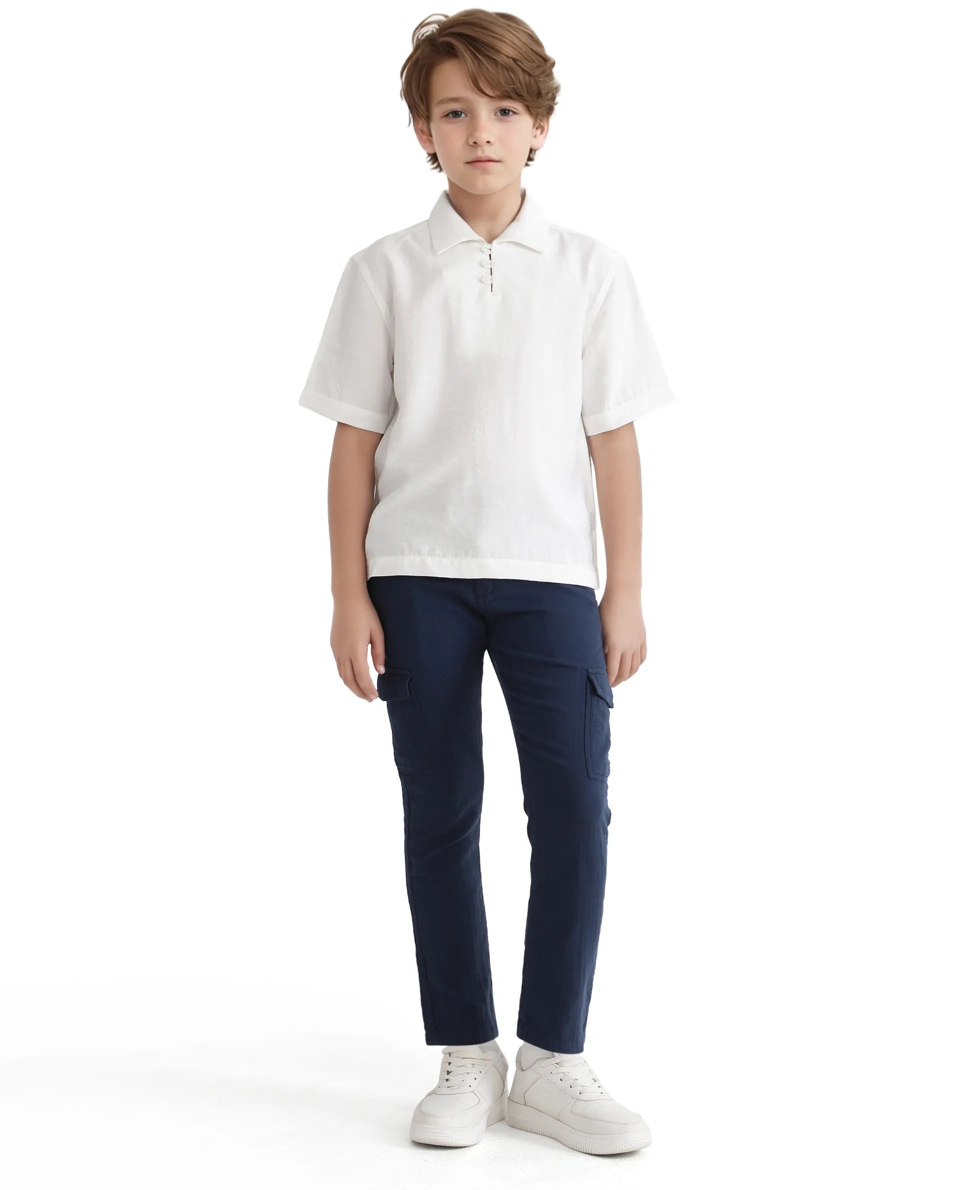 Rare Ones Kids Chad White Viscose Blend Half Sleeve Button Solid Regular Fit Shirt