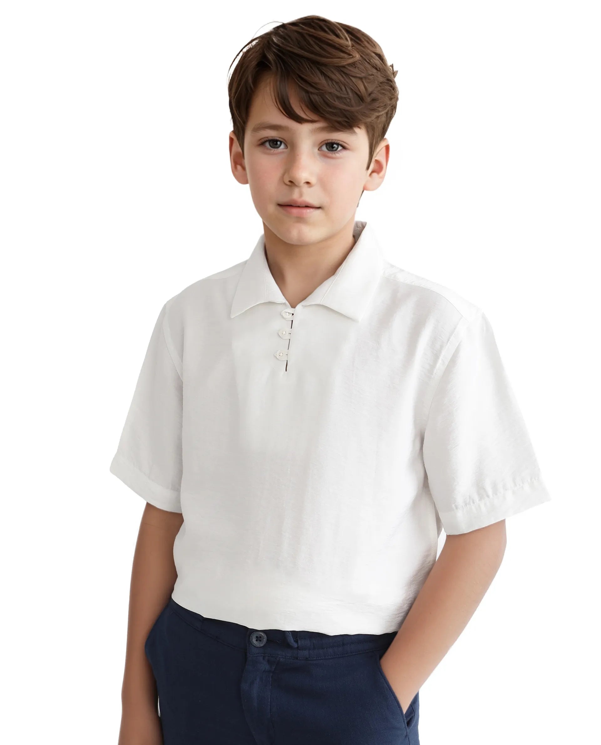 Rare Ones Kids Chad White Viscose Blend Half Sleeve Button Solid Regular Fit Shirt