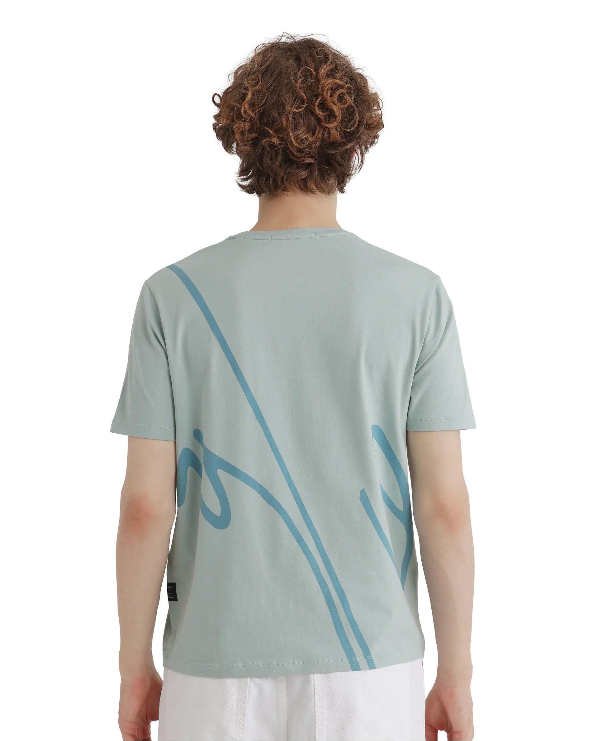 Rare Rabbit Men Chael Dusky Green Short Sleeve Crew Neck Graphic Print T-Shirt