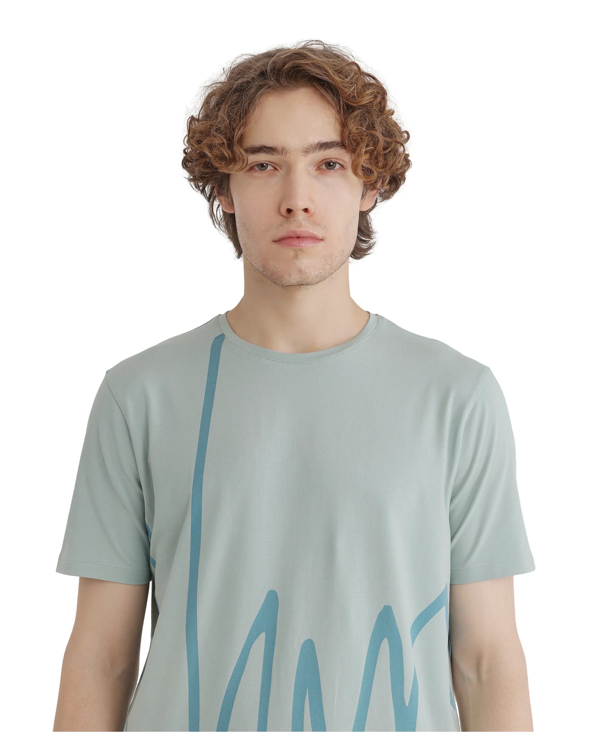 Rare Rabbit Men Chael Dusky Green Short Sleeve Crew Neck Graphic Print T-Shirt