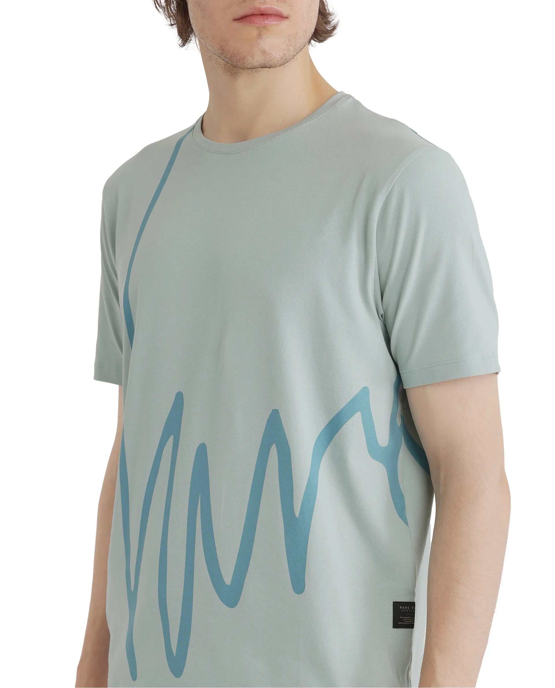 Rare Rabbit Men Chael Dusky Green Short Sleeve Crew Neck Graphic Print T-Shirt