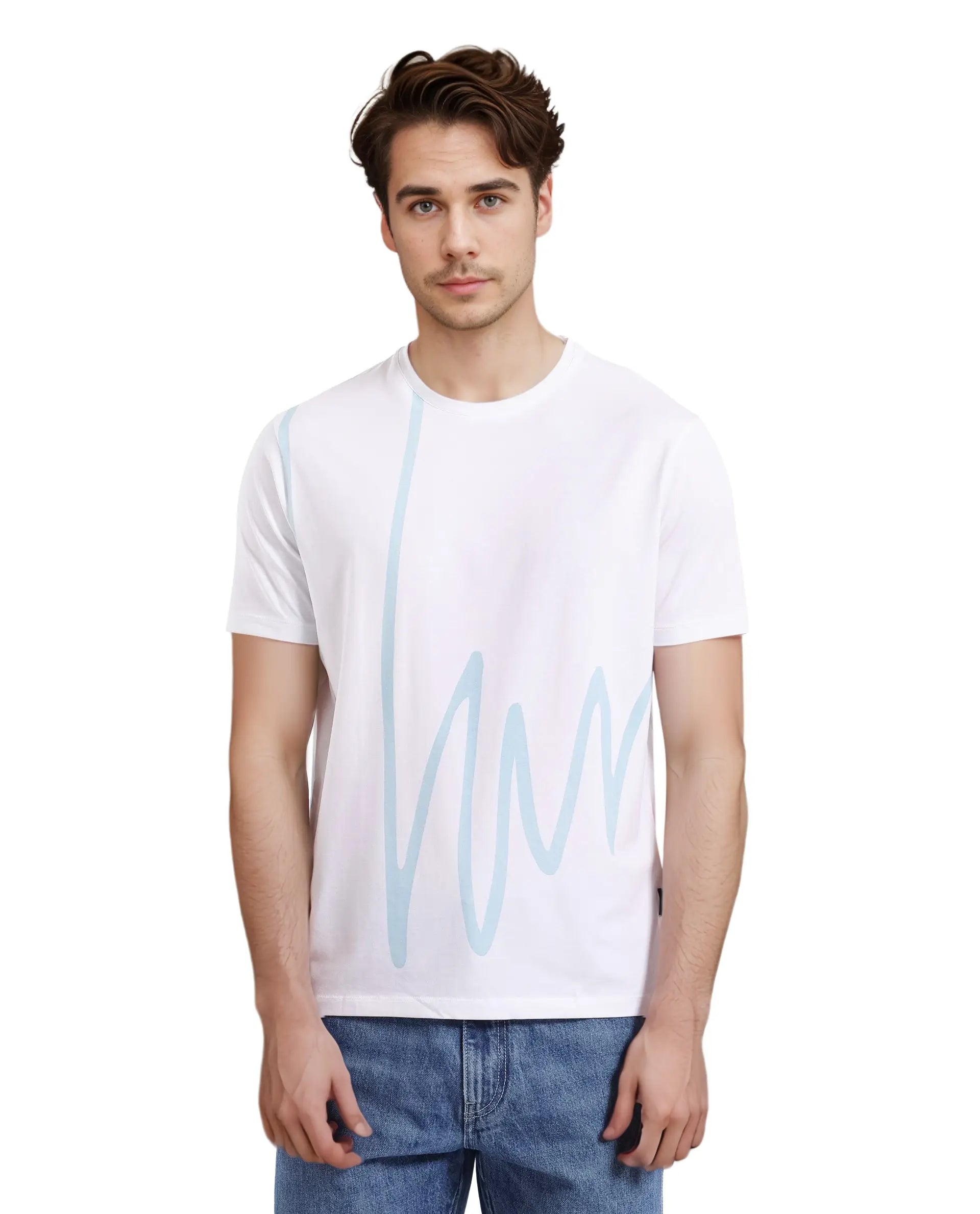 Rare Rabbit Men Chael White Short Sleeve Crew Neck Graphic Print T-Shirt