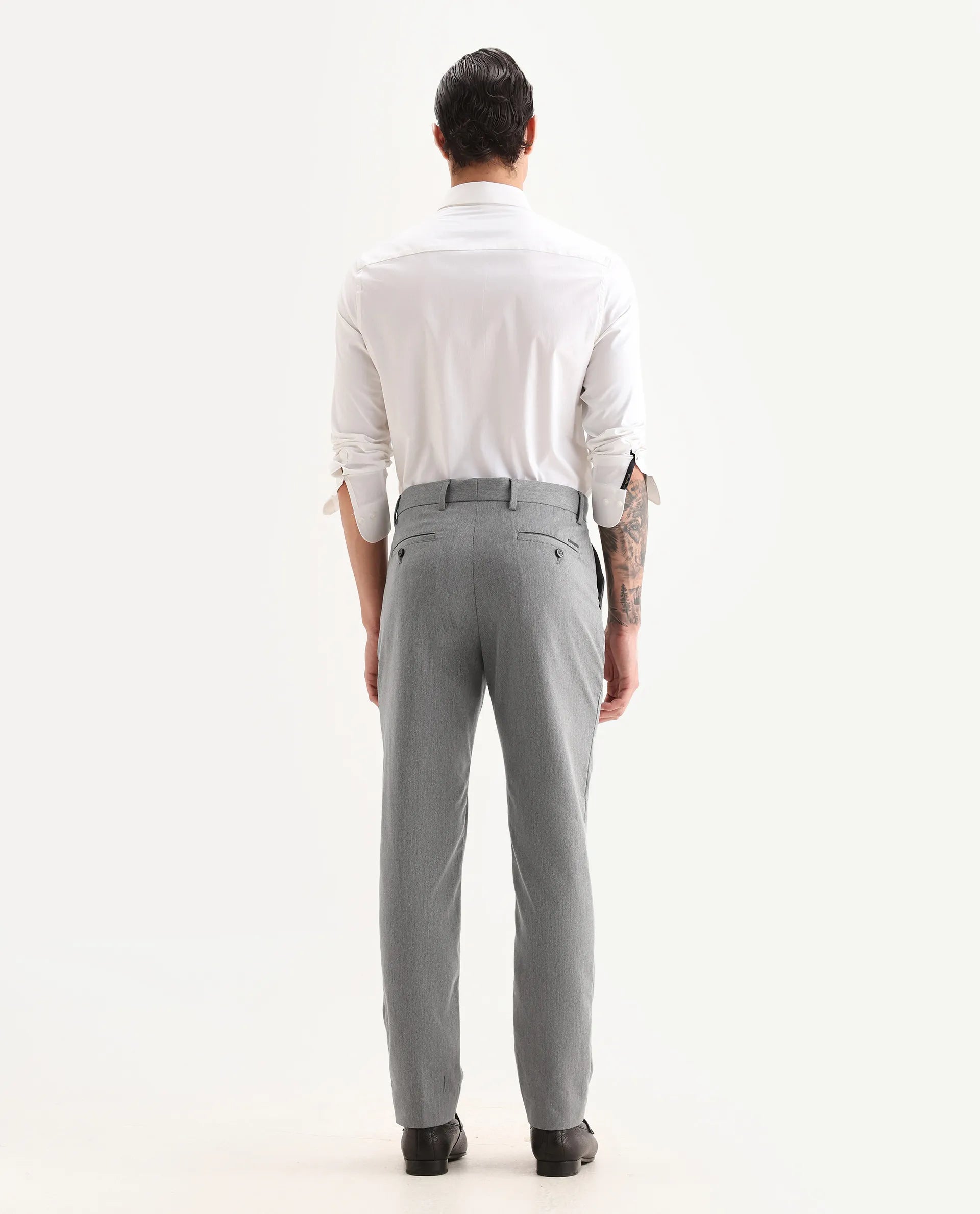 Rare Rabbit Men's Chamer Grey Polyester Plain Regular Fit Trouser